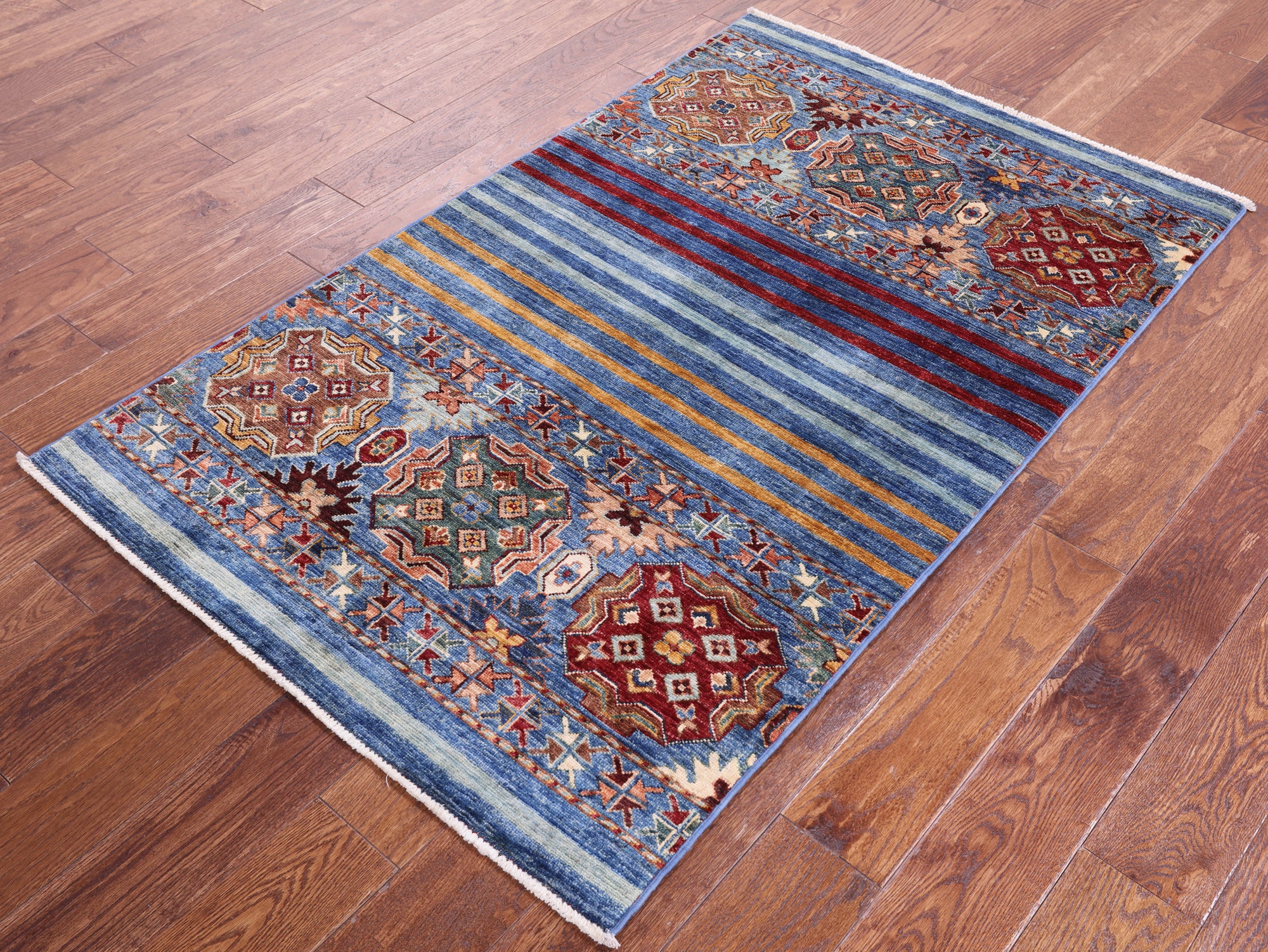Blue Khorjin Persian Gabbeh Hand Knotted Wool Rug - 3' 3" X 5' 3" - Golden Nile