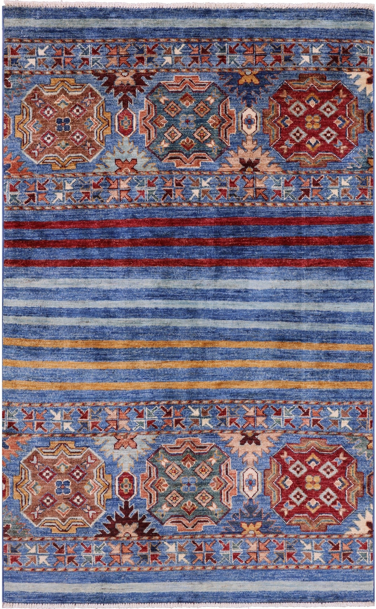 Blue Khorjin Persian Gabbeh Hand Knotted Wool Rug - 3' 3" X 5' 3" - Golden Nile
