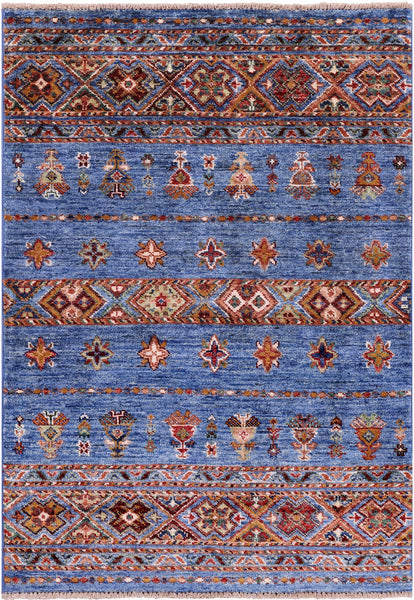 Blue Khorjin Persian Gabbeh Hand Knotted Wool Rug - 2' 10" X 4' 0" - Golden Nile