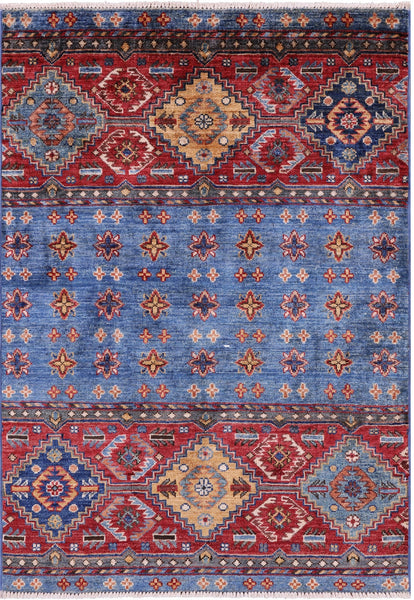 Blue Khorjin Persian Gabbeh Hand Knotted Wool Rug - 2' 9" X 4' 0" - Golden Nile