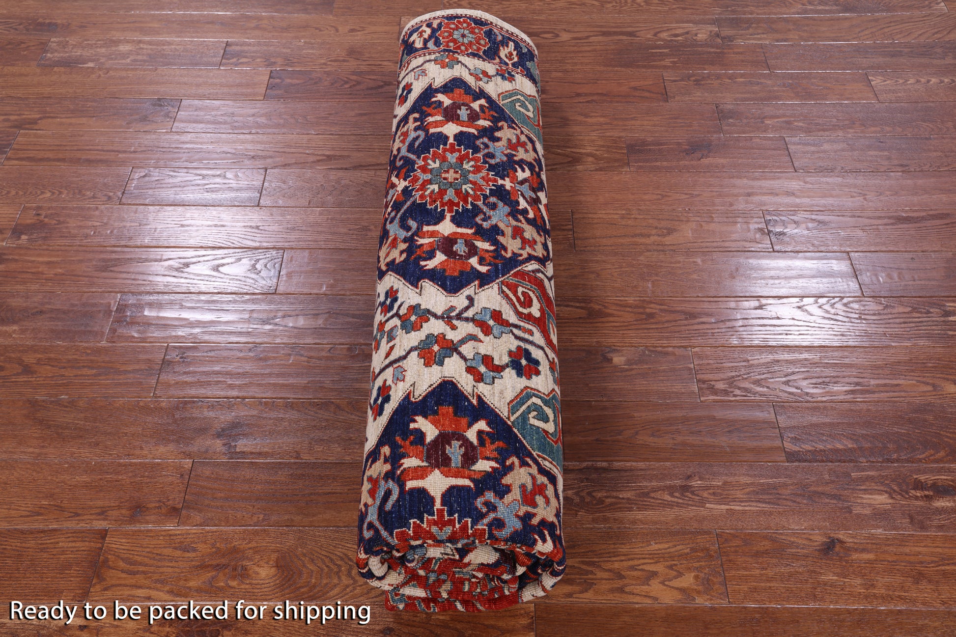 Ivory Persian Fine Serapi Hand Knotted Wool Rug - 8' 10" X 11' 6" - Golden Nile