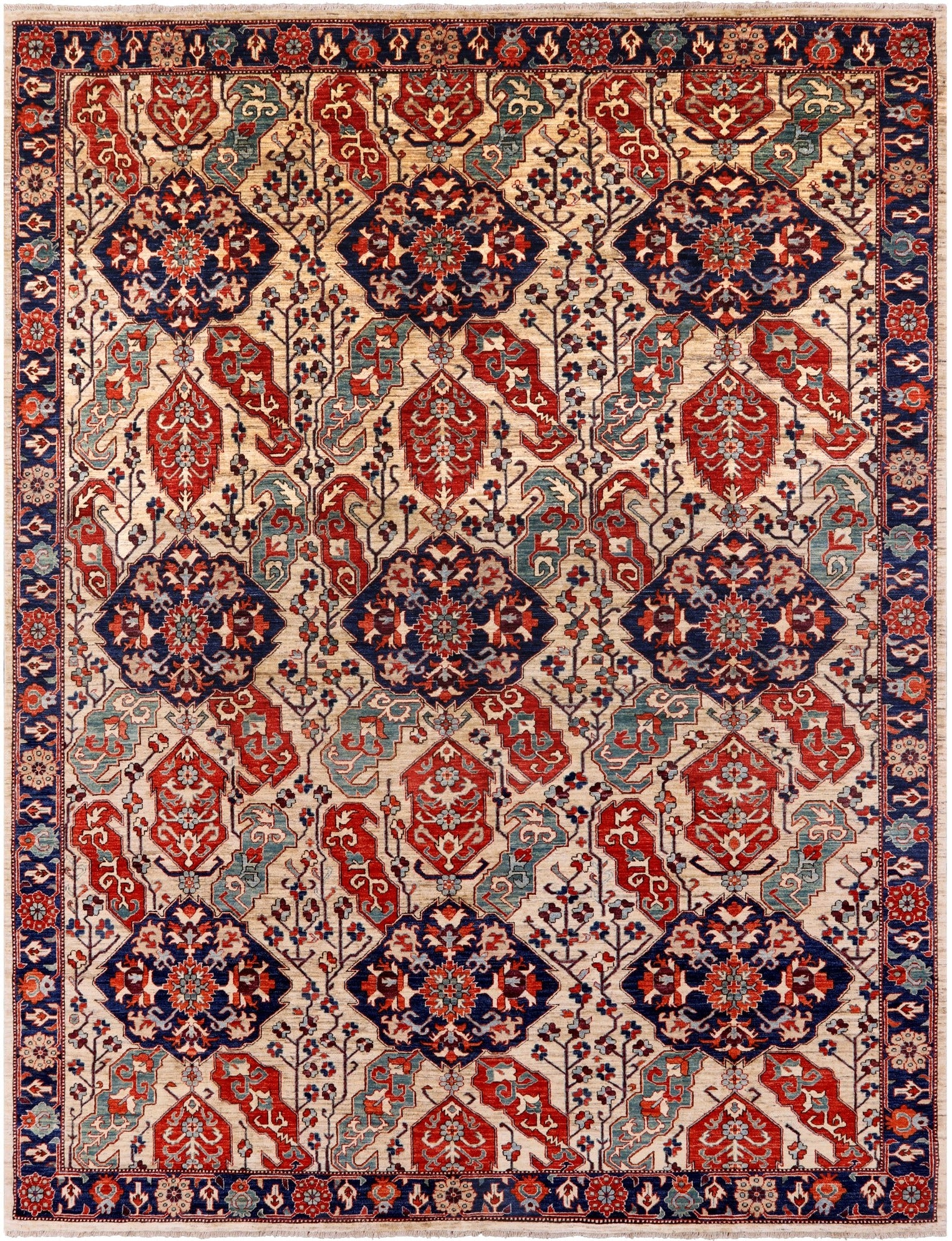 Ivory Persian Fine Serapi Hand Knotted Wool Rug - 8' 10" X 11' 6" - Golden Nile