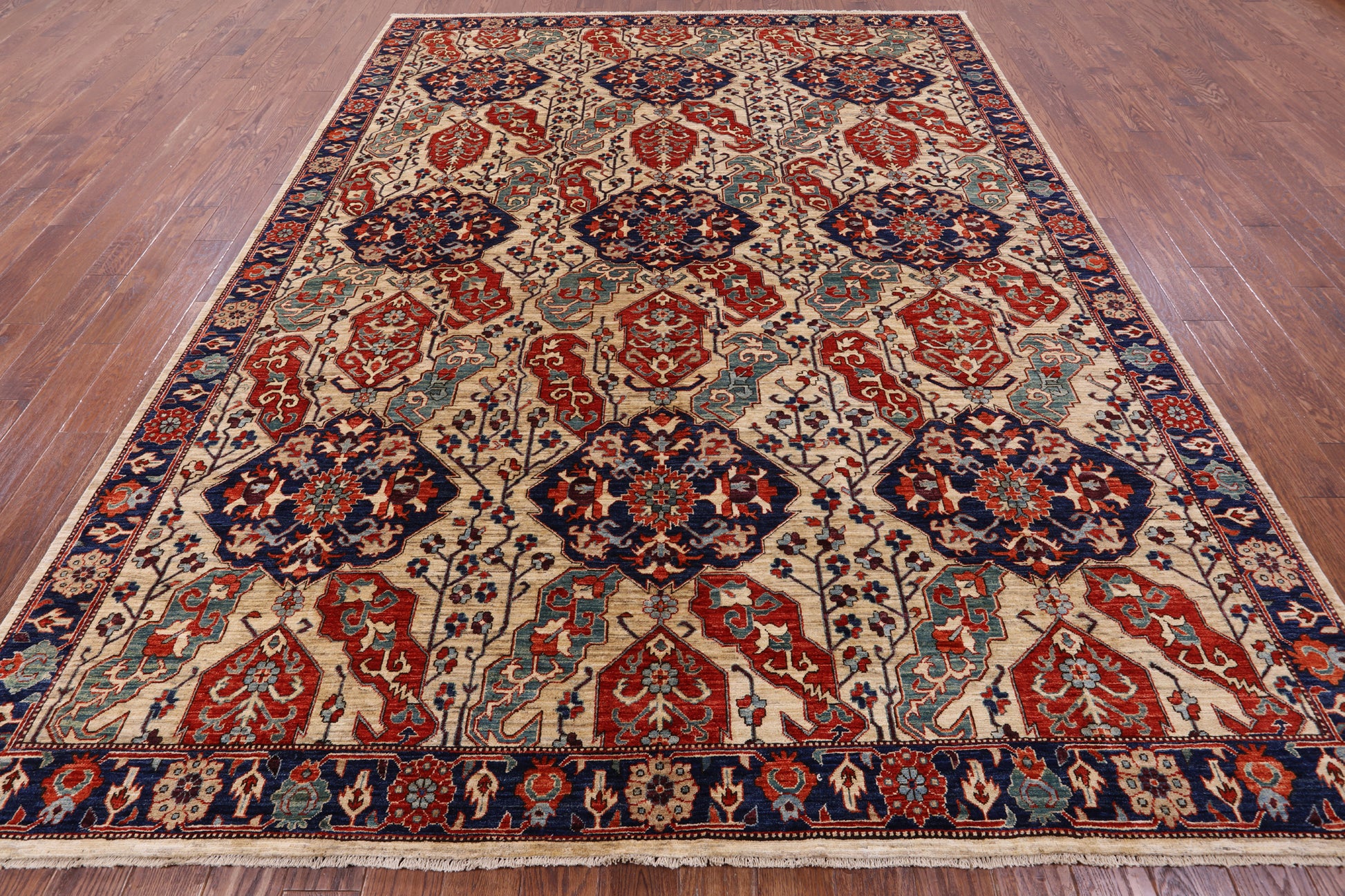 Ivory Persian Fine Serapi Hand Knotted Wool Rug - 8' 10" X 11' 6" - Golden Nile