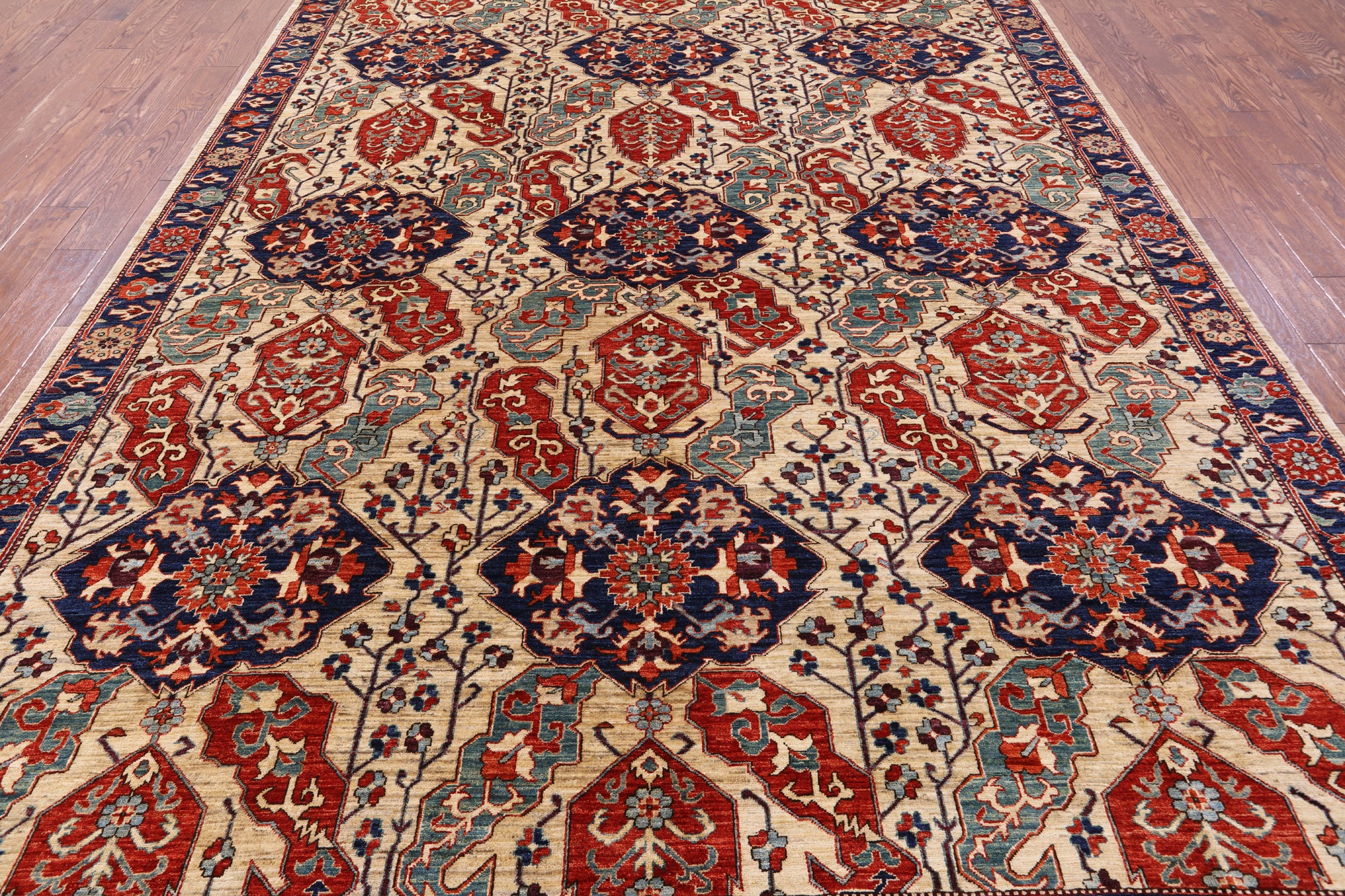 Ivory Persian Fine Serapi Hand Knotted Wool Rug - 8' 10" X 11' 6" - Golden Nile