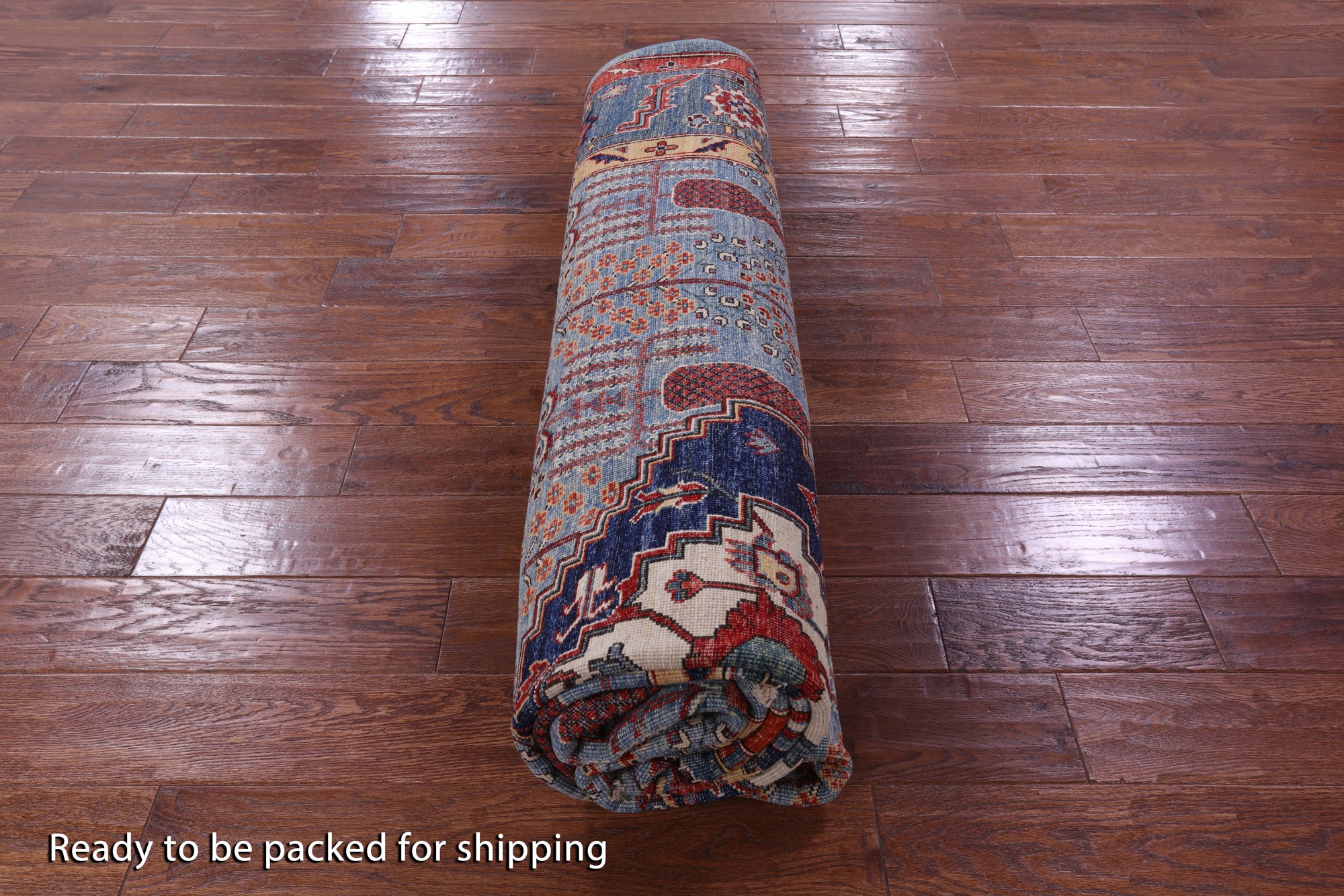 Blue Persian Fine Serapi Hand Knotted Wool Rug - 8' 2" X 9' 11" - Golden Nile