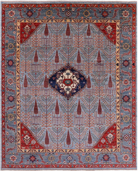 Blue Persian Fine Serapi Hand Knotted Wool Rug - 8' 2" X 9' 11" - Golden Nile