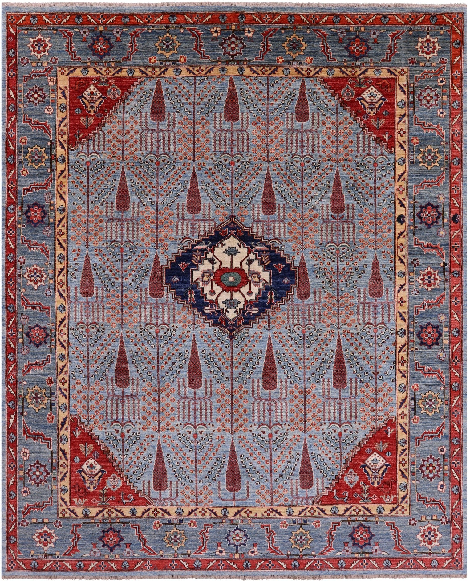Blue Persian Fine Serapi Hand Knotted Wool Rug - 8' 2" X 9' 11" - Golden Nile