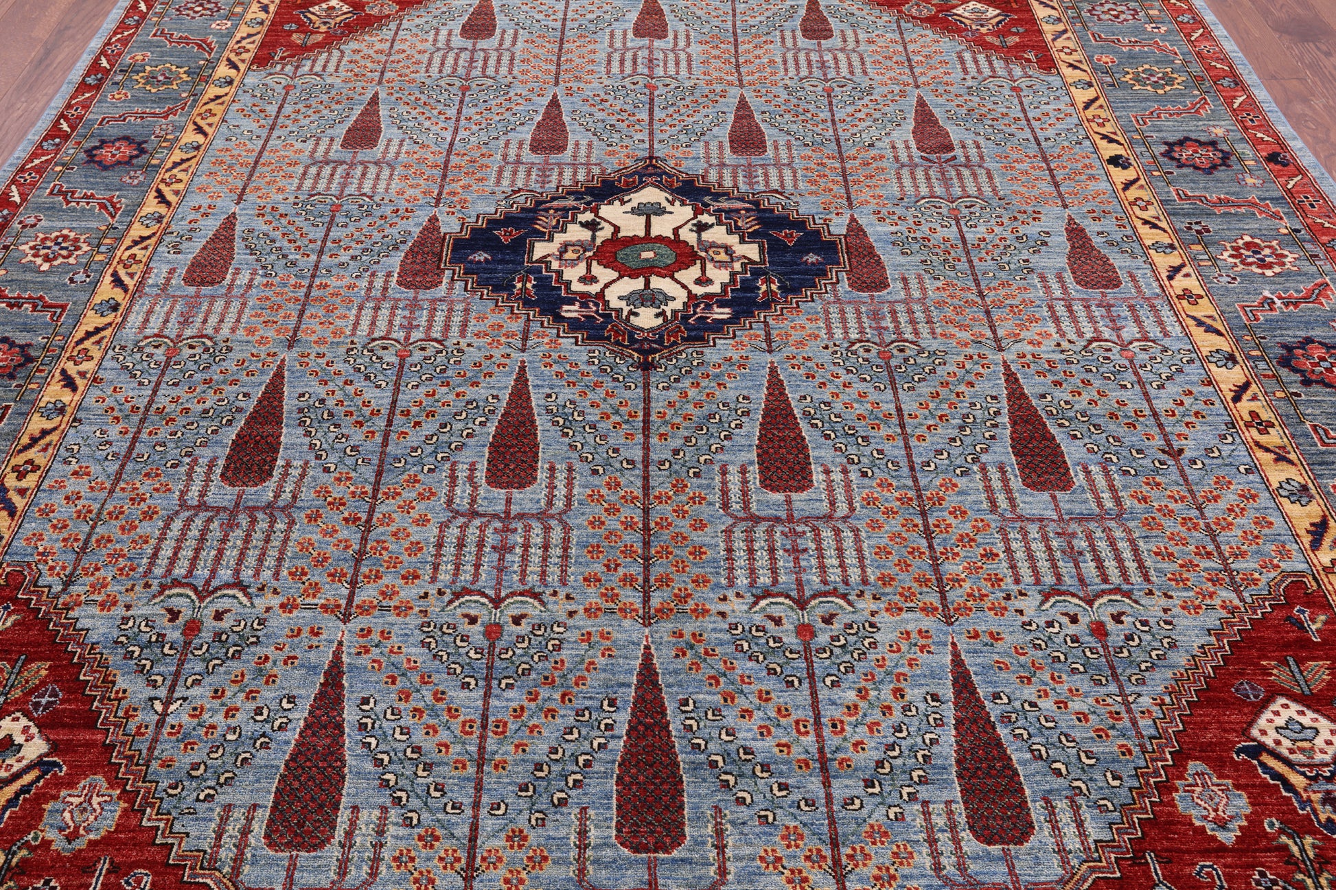 Blue Persian Fine Serapi Hand Knotted Wool Rug - 8' 2" X 9' 11" - Golden Nile