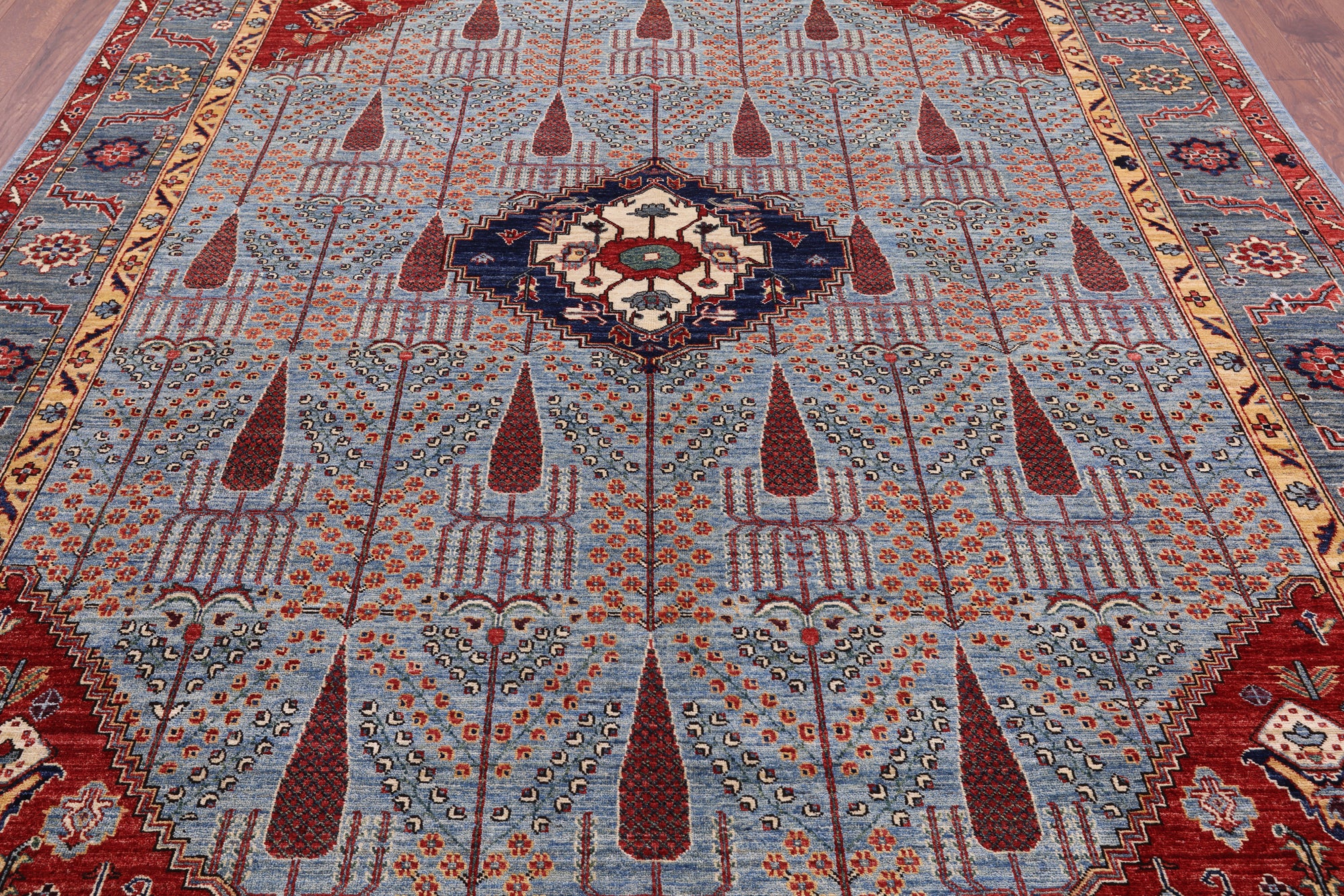 Blue Persian Fine Serapi Hand Knotted Wool Rug - 8' 2" X 9' 11" - Golden Nile
