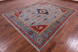 Blue Persian Fine Serapi Hand Knotted Wool Rug - 8' 2" X 9' 11" - Golden Nile
