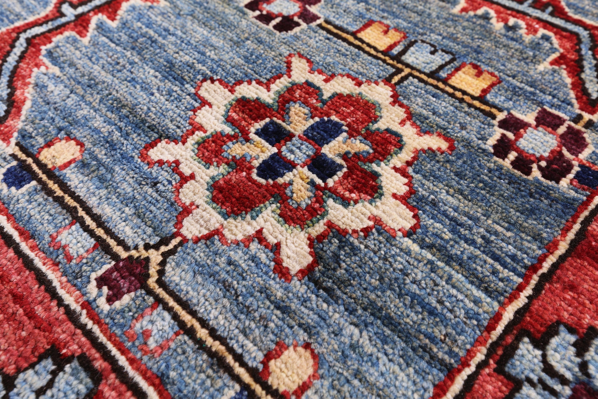 Blue Persian Fine Serapi Hand Knotted Wool Rug - 8' 2" X 9' 11" - Golden Nile