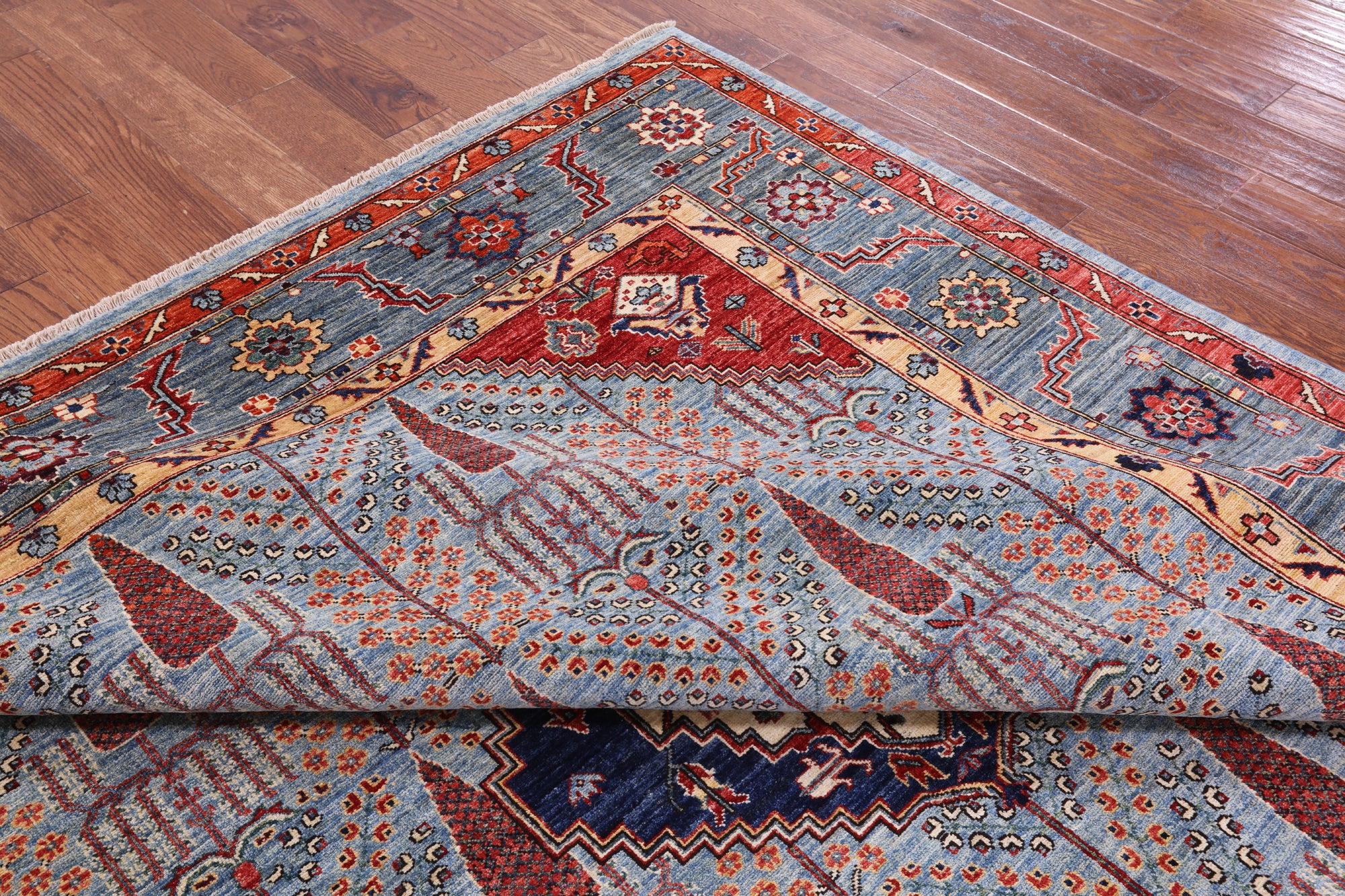 Blue Persian Fine Serapi Hand Knotted Wool Rug - 8' 2" X 9' 11" - Golden Nile