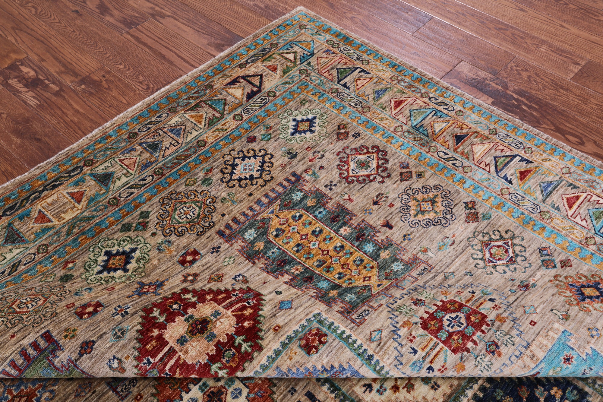 Turkmen Ersari Hand Knotted Wool Rug - 6' 9" X 9' 6" - Golden Nile