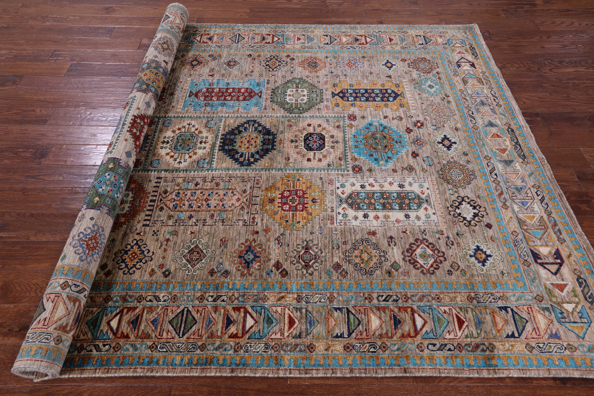 Turkmen Ersari Hand Knotted Wool Rug - 6' 9" X 9' 6" - Golden Nile