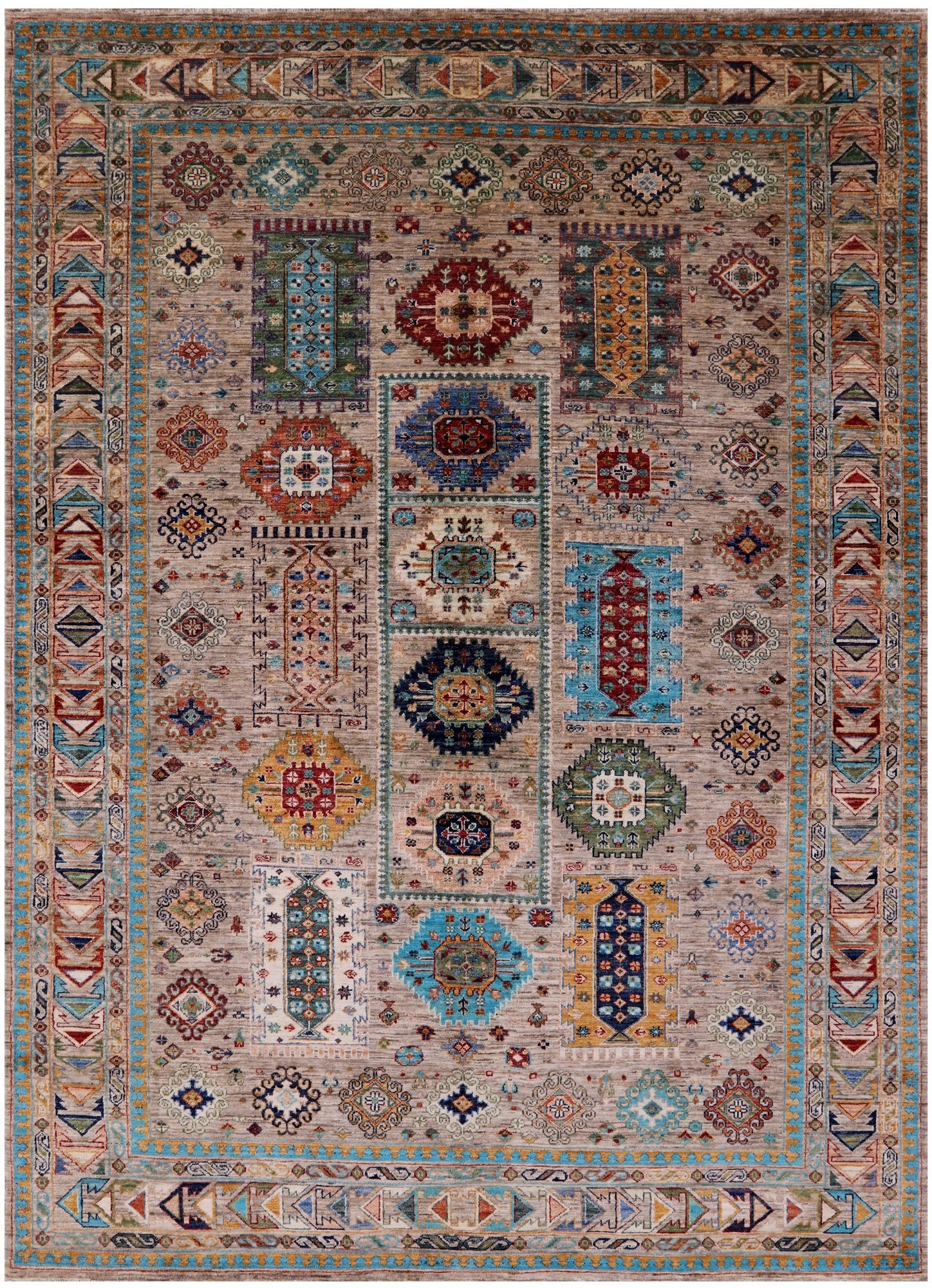 Turkmen Ersari Hand Knotted Wool Rug - 6' 9" X 9' 6" - Golden Nile