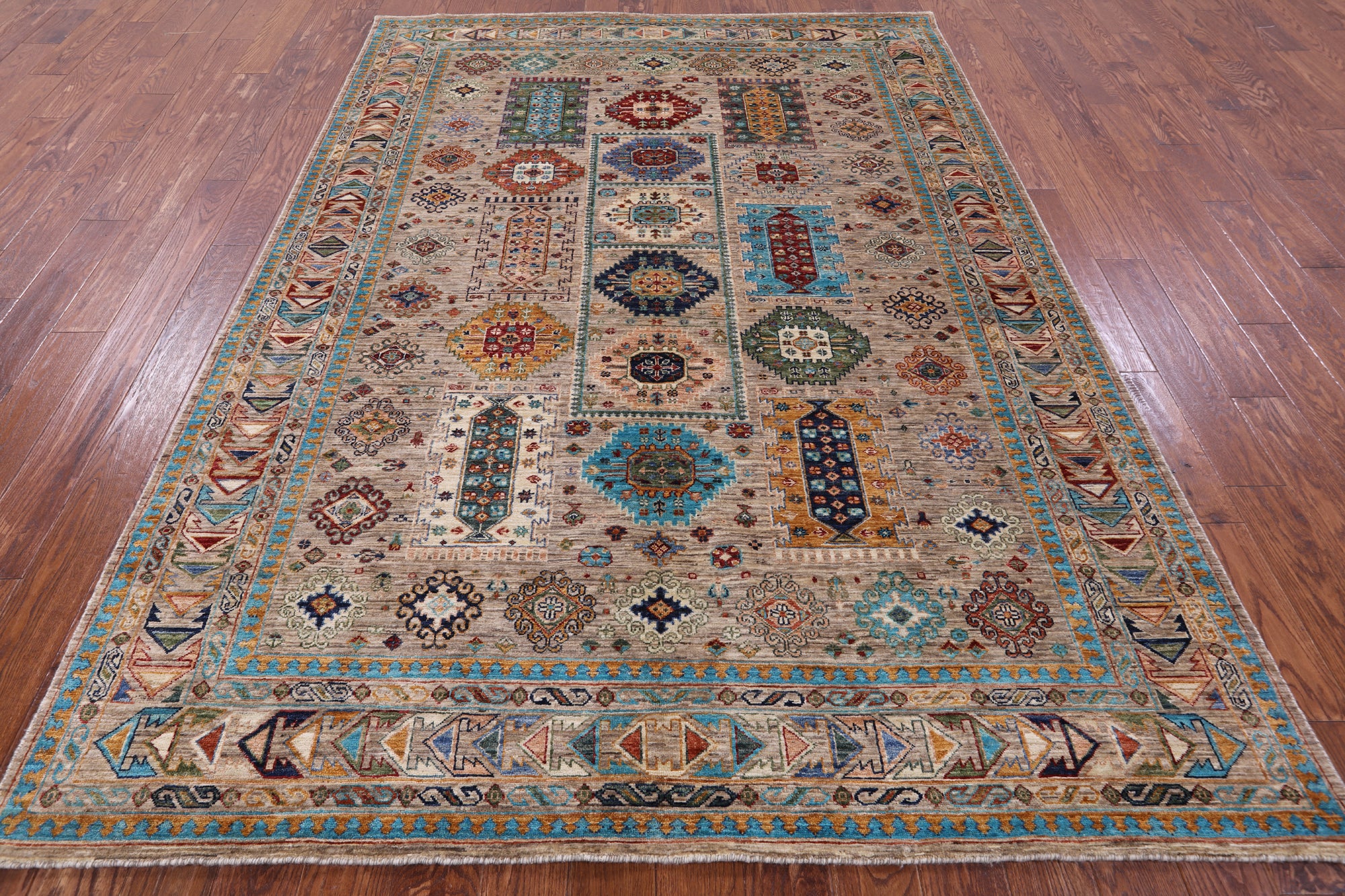 Turkmen Ersari Hand Knotted Wool Rug - 6' 9" X 9' 6" - Golden Nile