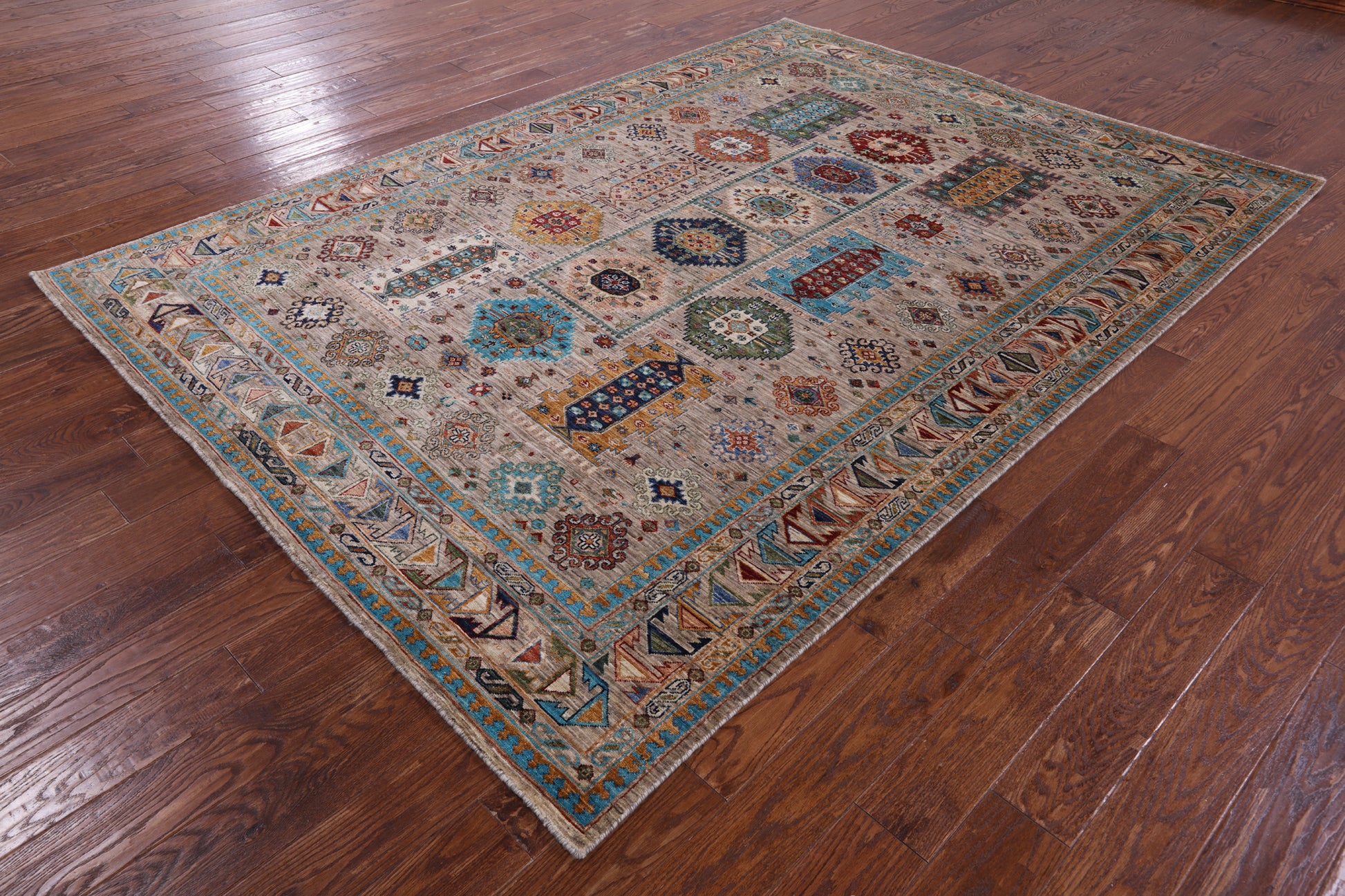 Turkmen Ersari Hand Knotted Wool Rug - 6' 9" X 9' 6" - Golden Nile