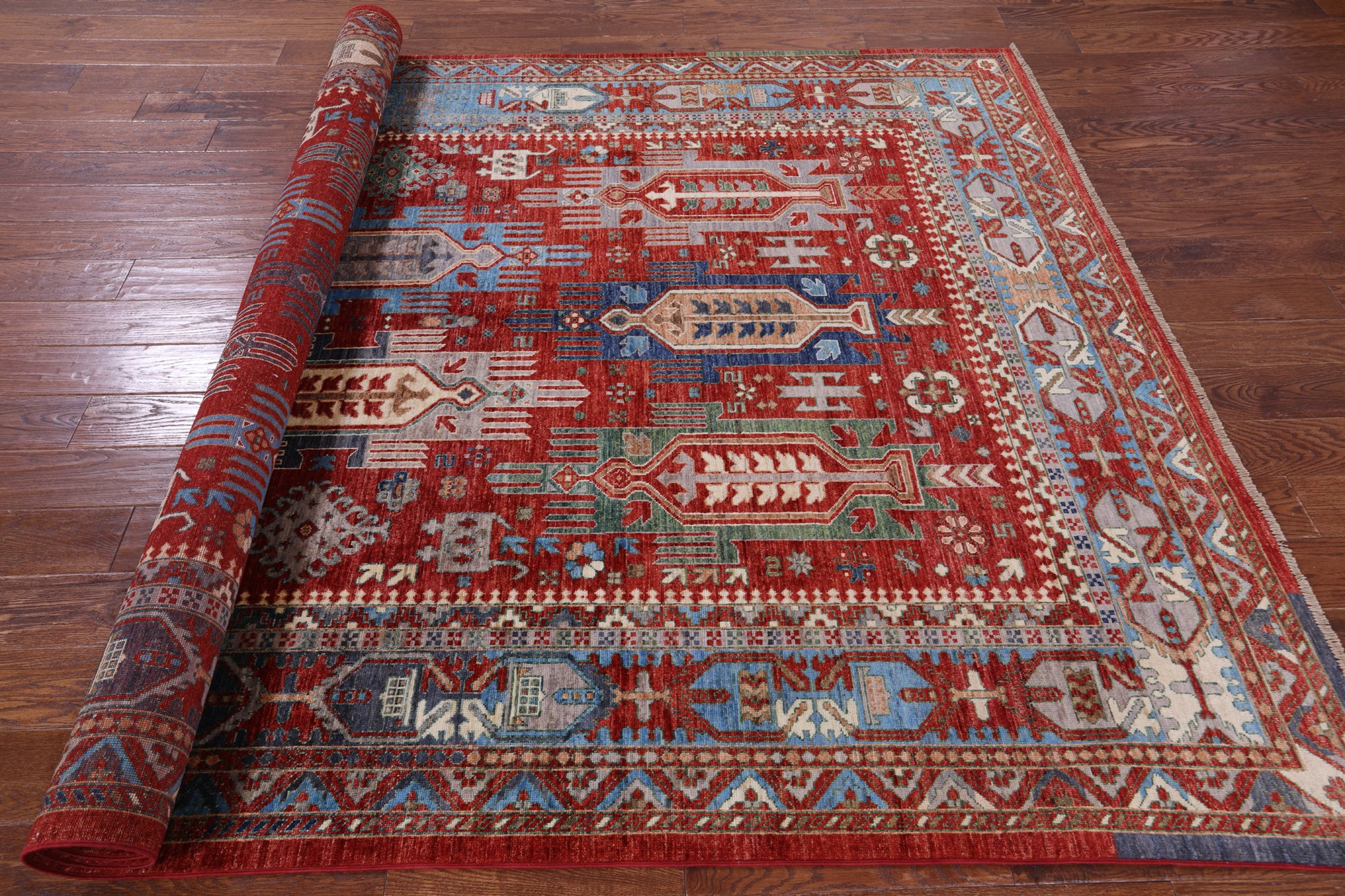 Red Persian Fine Serapi Hand Knotted Wool Rug - 6' 8" X 10' 2" - Golden Nile