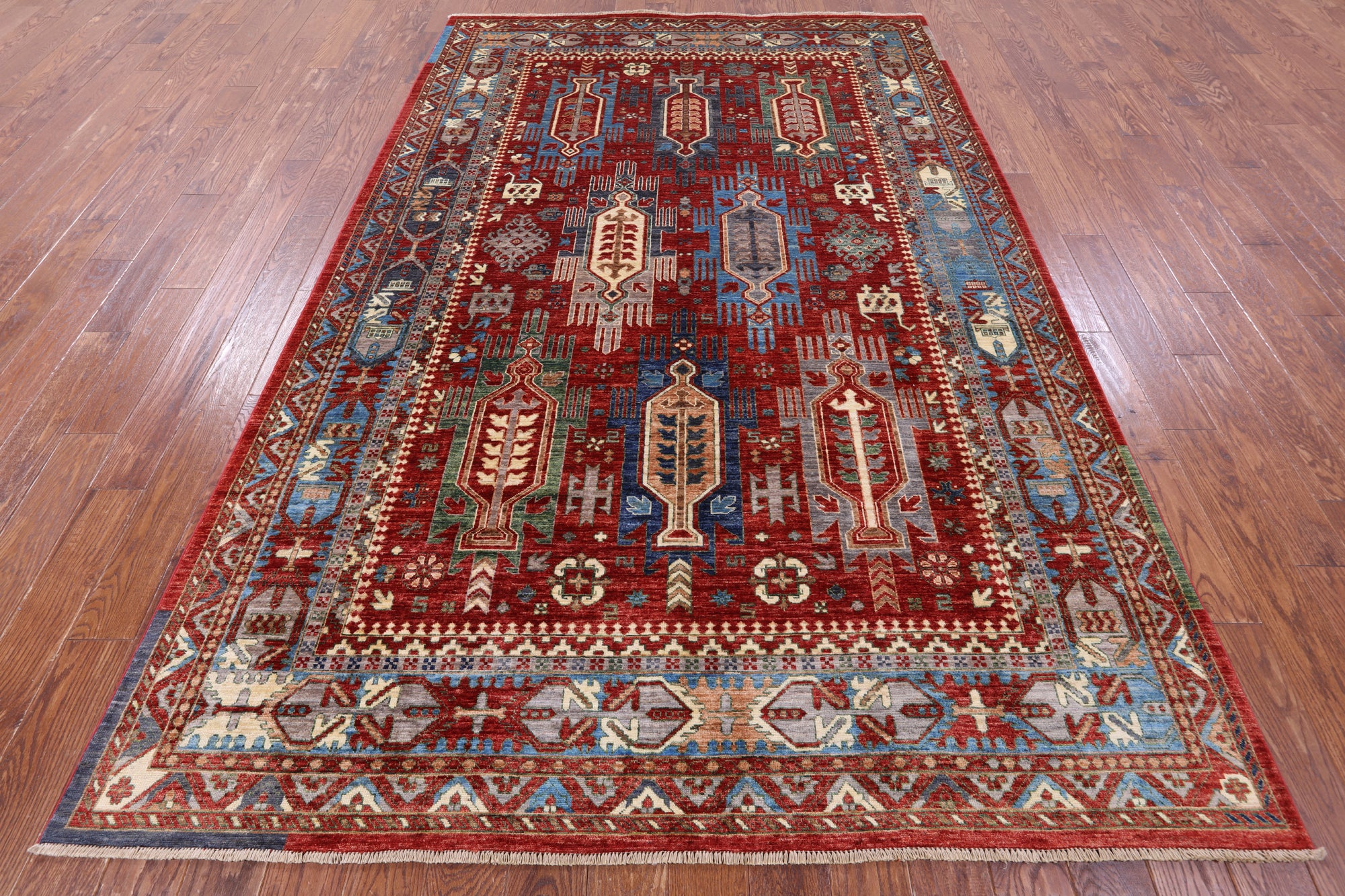 Red Persian Fine Serapi Hand Knotted Wool Rug - 6' 8" X 10' 2" - Golden Nile