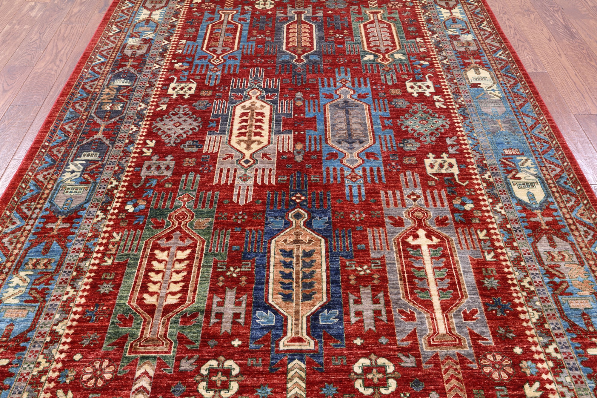 Red Persian Fine Serapi Hand Knotted Wool Rug - 6' 8" X 10' 2" - Golden Nile