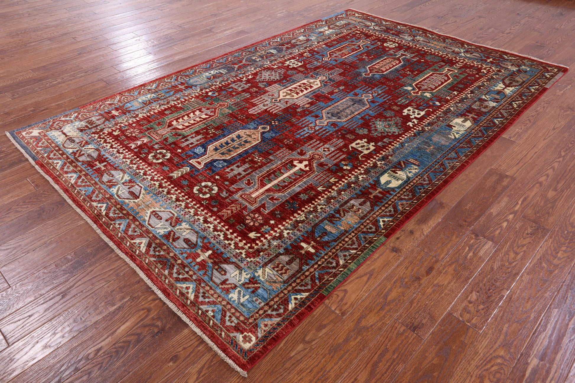Red Persian Fine Serapi Hand Knotted Wool Rug - 6' 8" X 10' 2" - Golden Nile