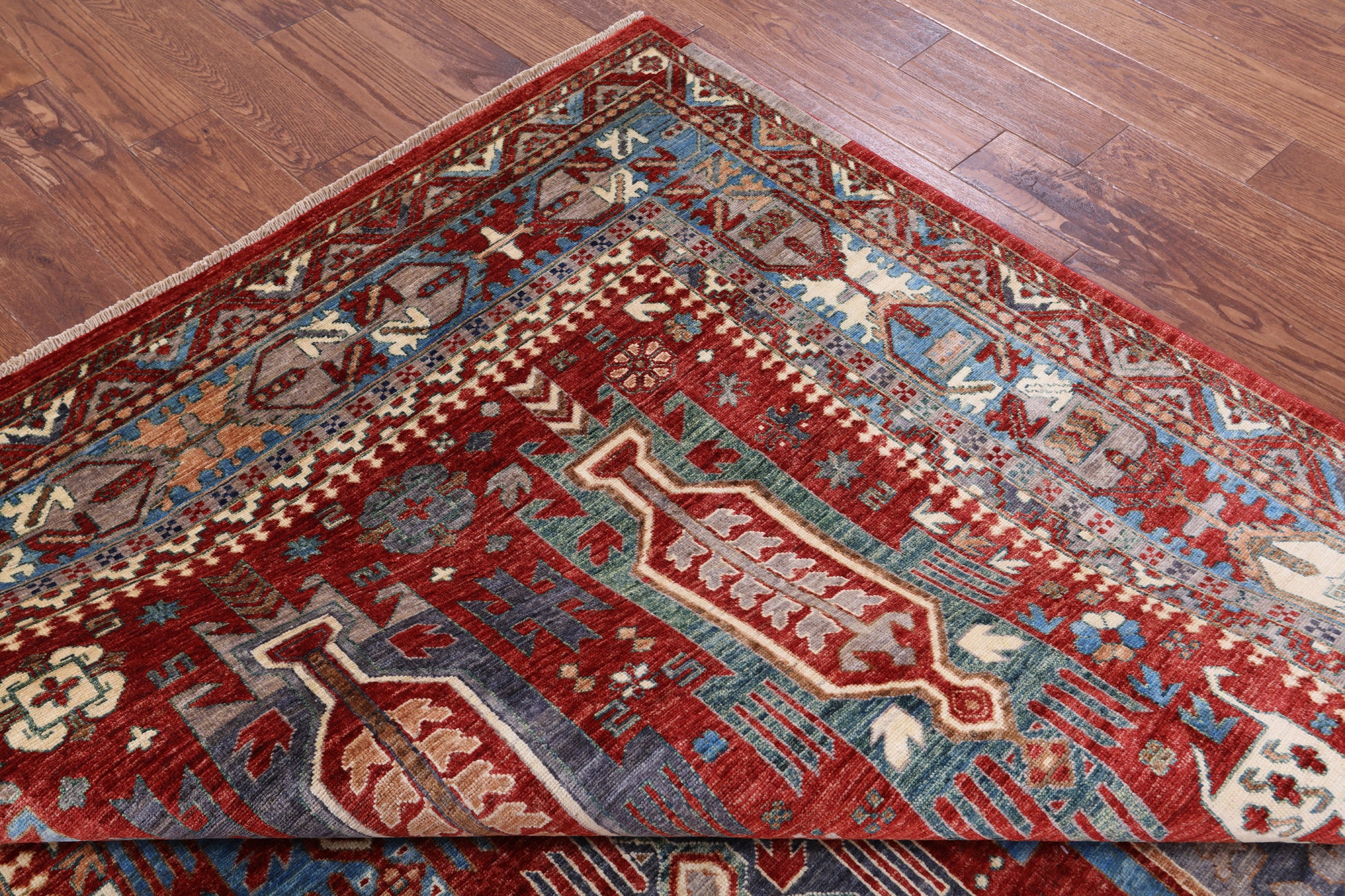 Red Persian Fine Serapi Hand Knotted Wool Rug - 6' 8" X 10' 2" - Golden Nile