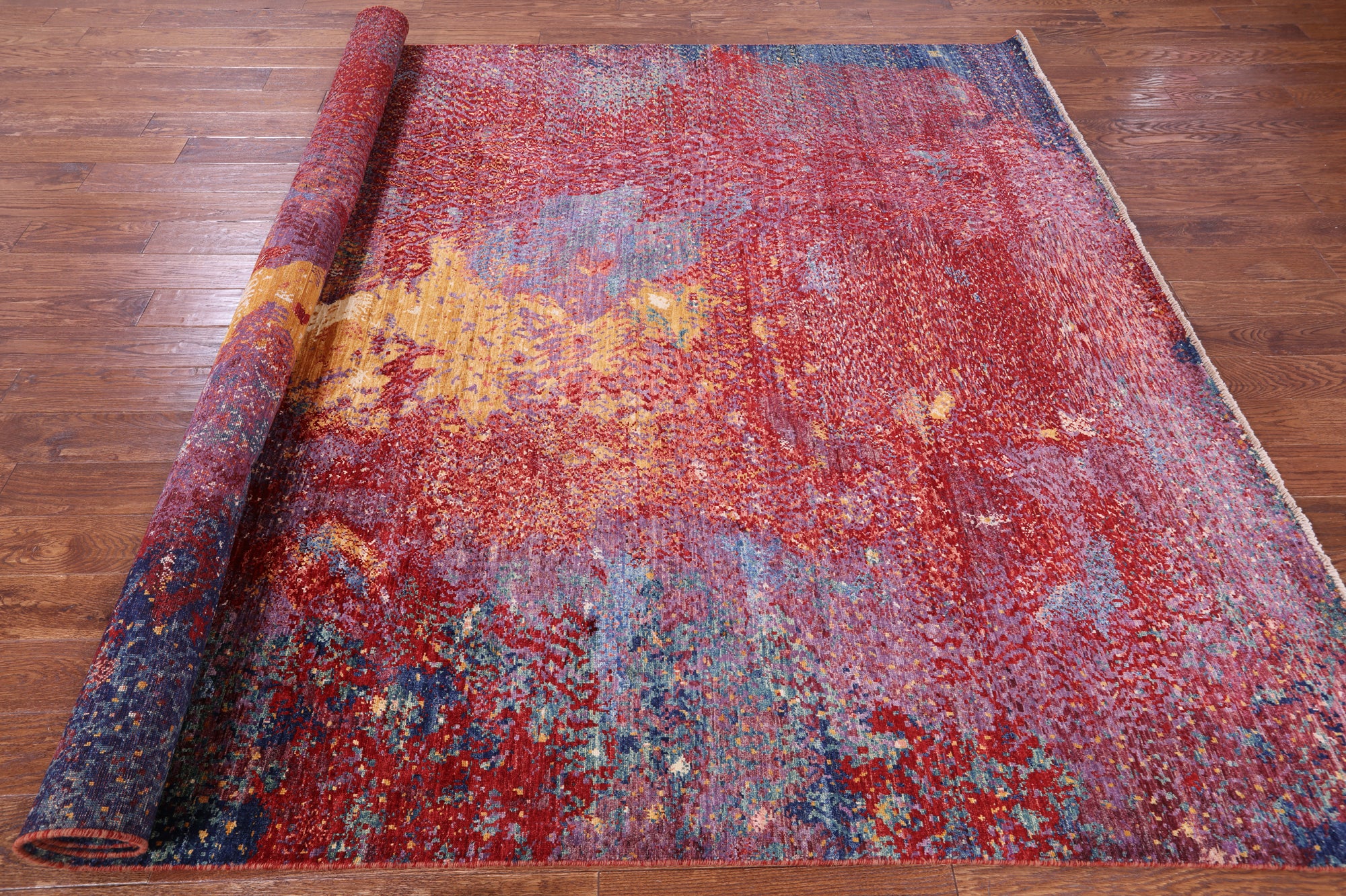 Abstract Modern Hand Knotted Wool Rug - 8' 0" X 9' 10" - Golden Nile