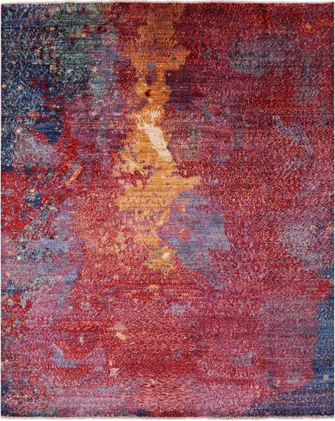 Abstract Modern Hand Knotted Wool Rug - 8' 0" X 9' 10" - Golden Nile