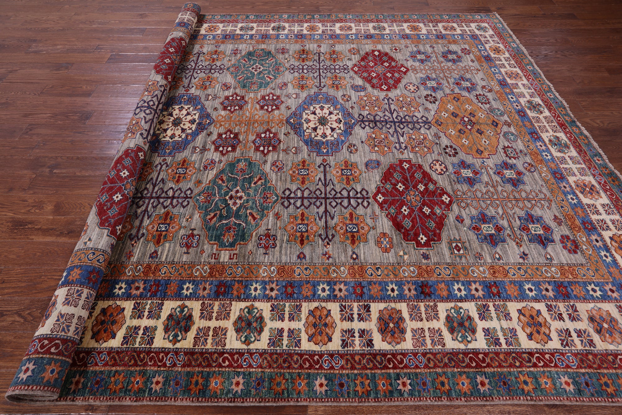 Super Kazak Hand Knotted Wool Rug - 9' 0" X 12' 1" - Golden Nile