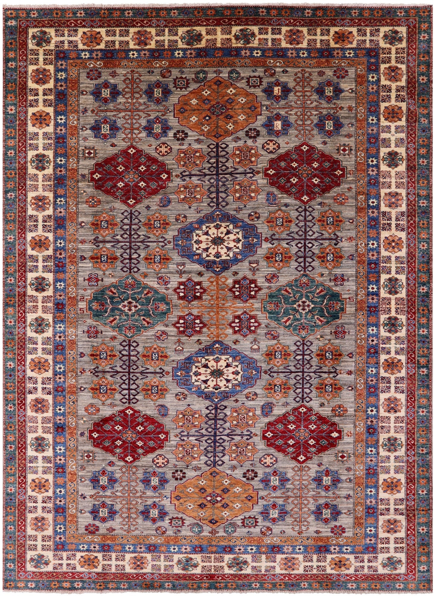 Super Kazak Hand Knotted Wool Rug - 9' 0" X 12' 1" - Golden Nile