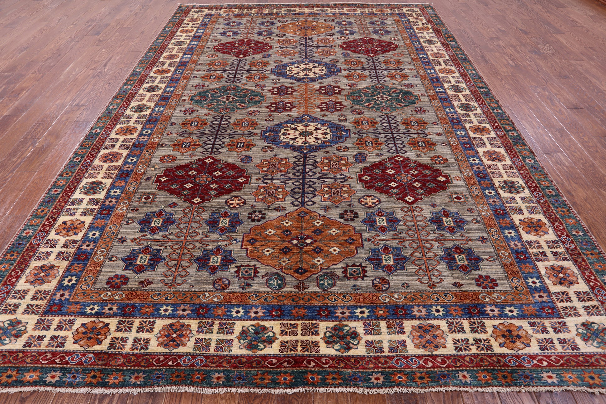 Super Kazak Hand Knotted Wool Rug - 9' 0" X 12' 1" - Golden Nile
