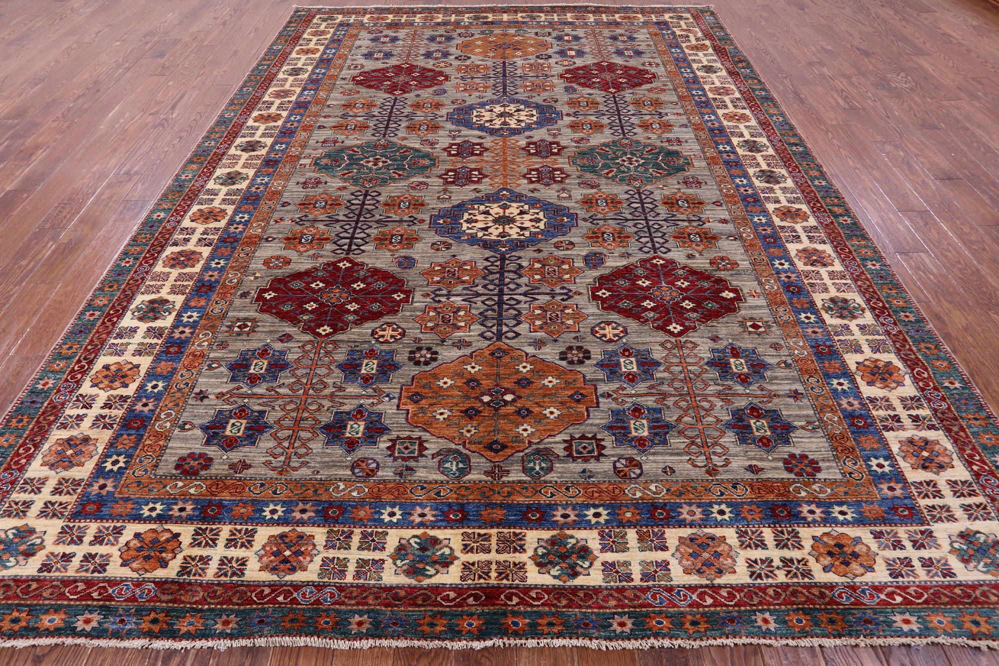 Super Kazak Hand Knotted Wool Rug - 9' 0" X 12' 1" - Golden Nile