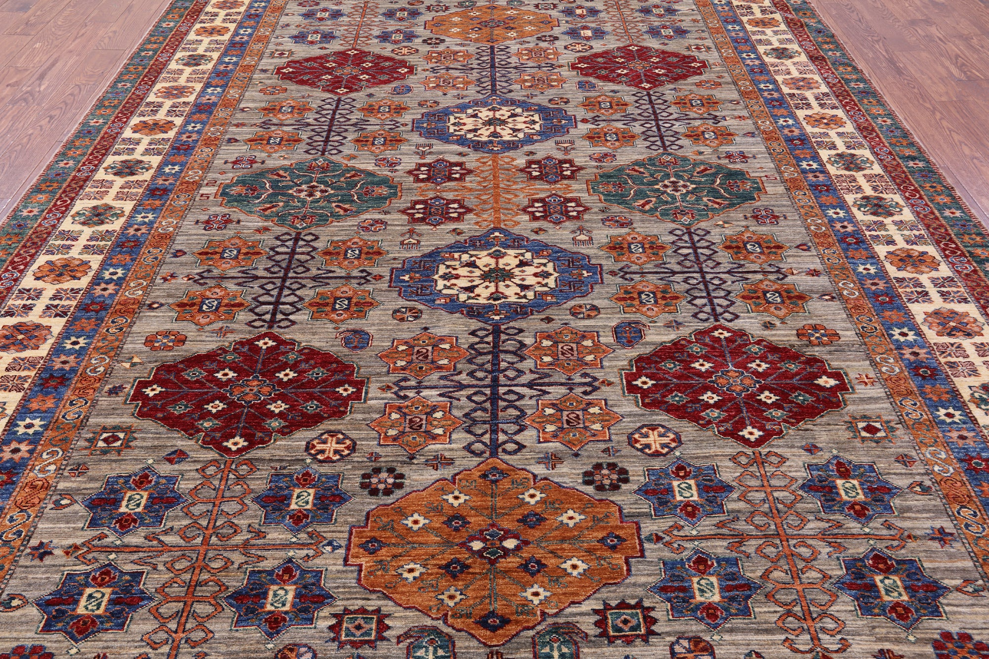 Super Kazak Hand Knotted Wool Rug - 9' 0" X 12' 1" - Golden Nile