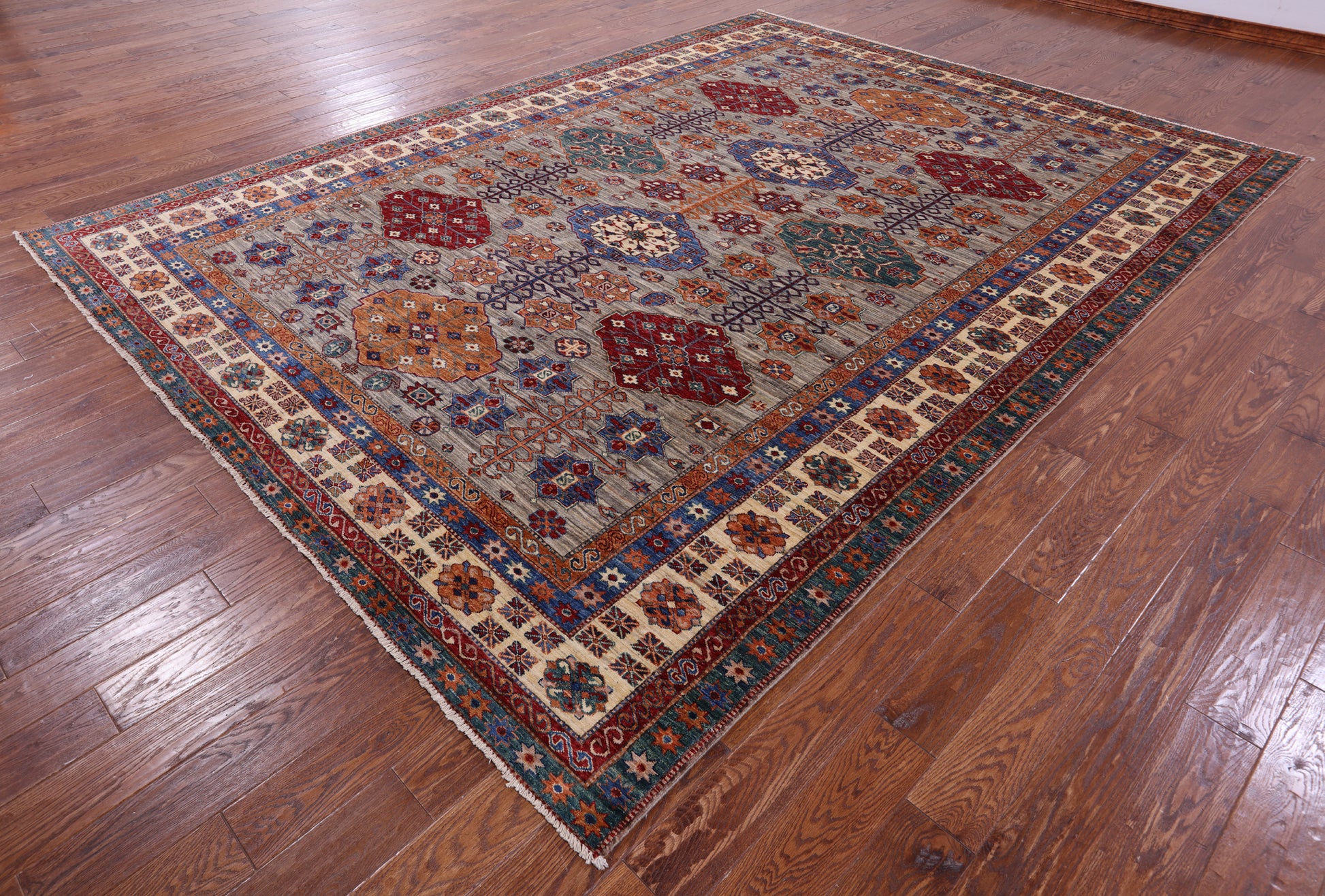 Super Kazak Hand Knotted Wool Rug - 9' 0" X 12' 1" - Golden Nile