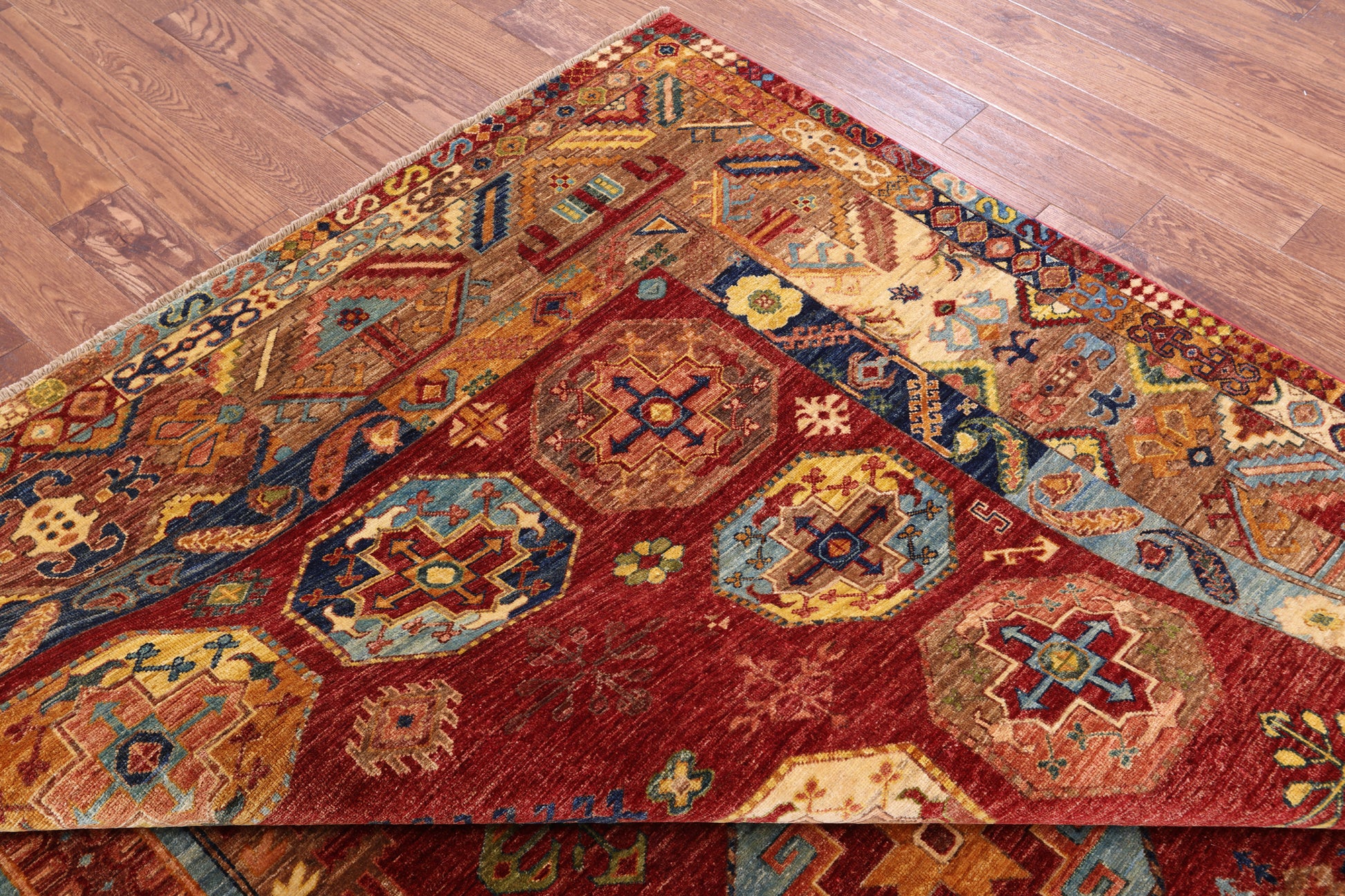 Red Turkmen Ersari Hand Knotted Wool Rug - 8' 2" X 11' 5" - Golden Nile
