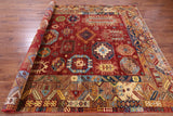 Red Turkmen Ersari Hand Knotted Wool Rug - 8' 2" X 11' 5" - Golden Nile