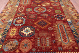 Red Turkmen Ersari Hand Knotted Wool Rug - 8' 2" X 11' 5" - Golden Nile