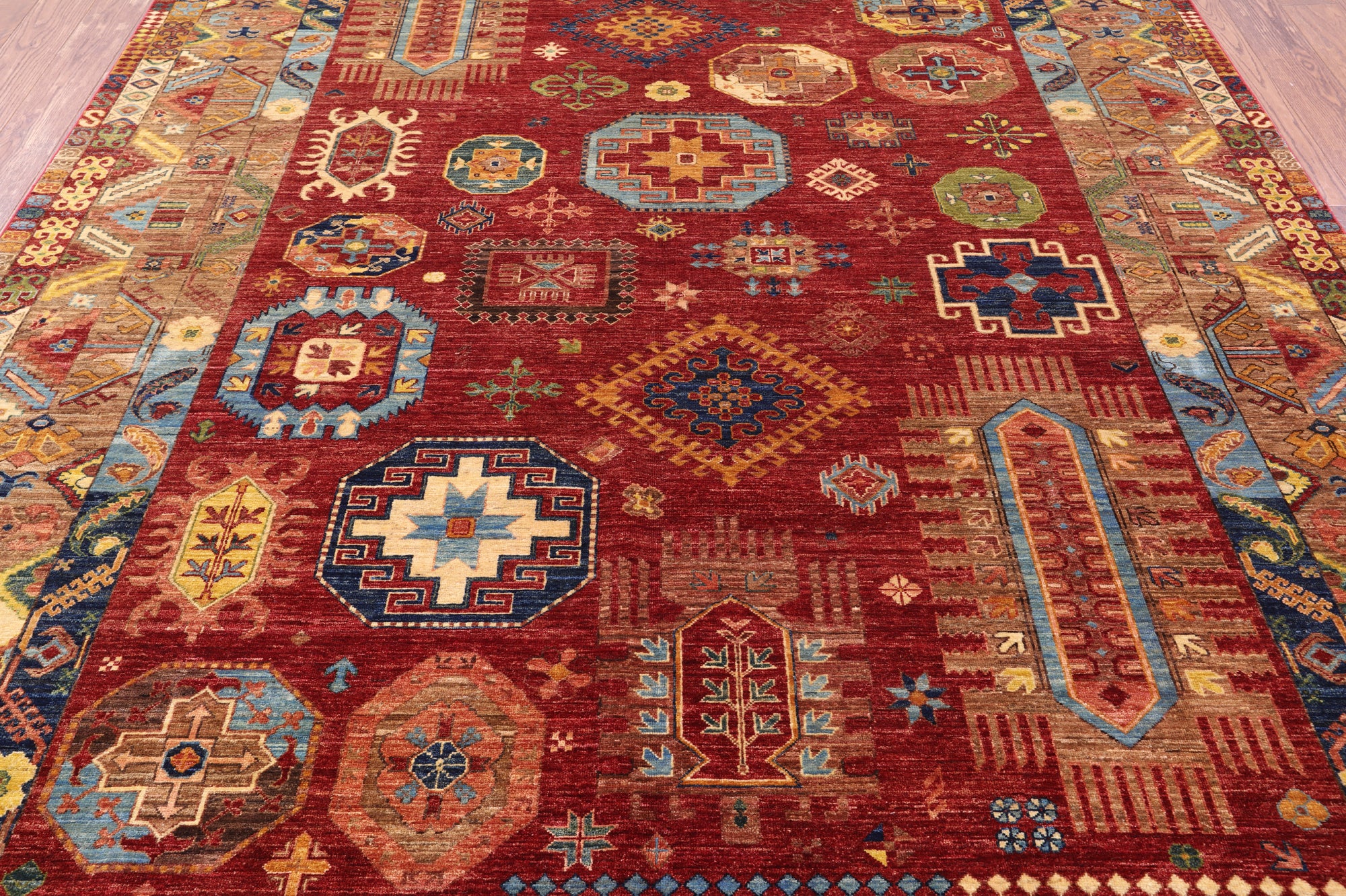 Red Turkmen Ersari Hand Knotted Wool Rug - 8' 2" X 11' 5" - Golden Nile