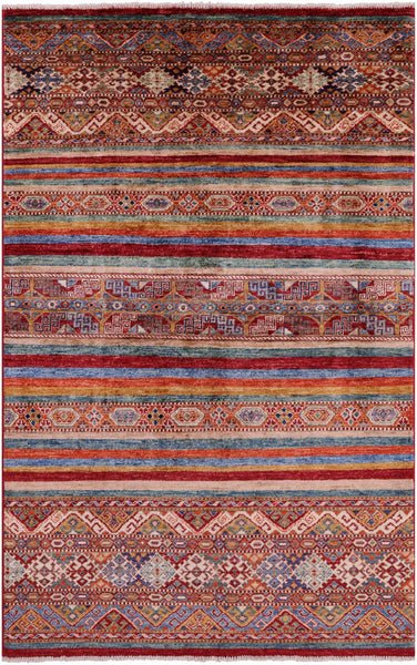 Khorjin Persian Gabbeh Hand Knotted Wool Rug - 3' 9" X 5' 11" - Golden Nile