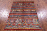 Khorjin Persian Gabbeh Hand Knotted Wool Rug - 4' 0" X 5' 10" - Golden Nile
