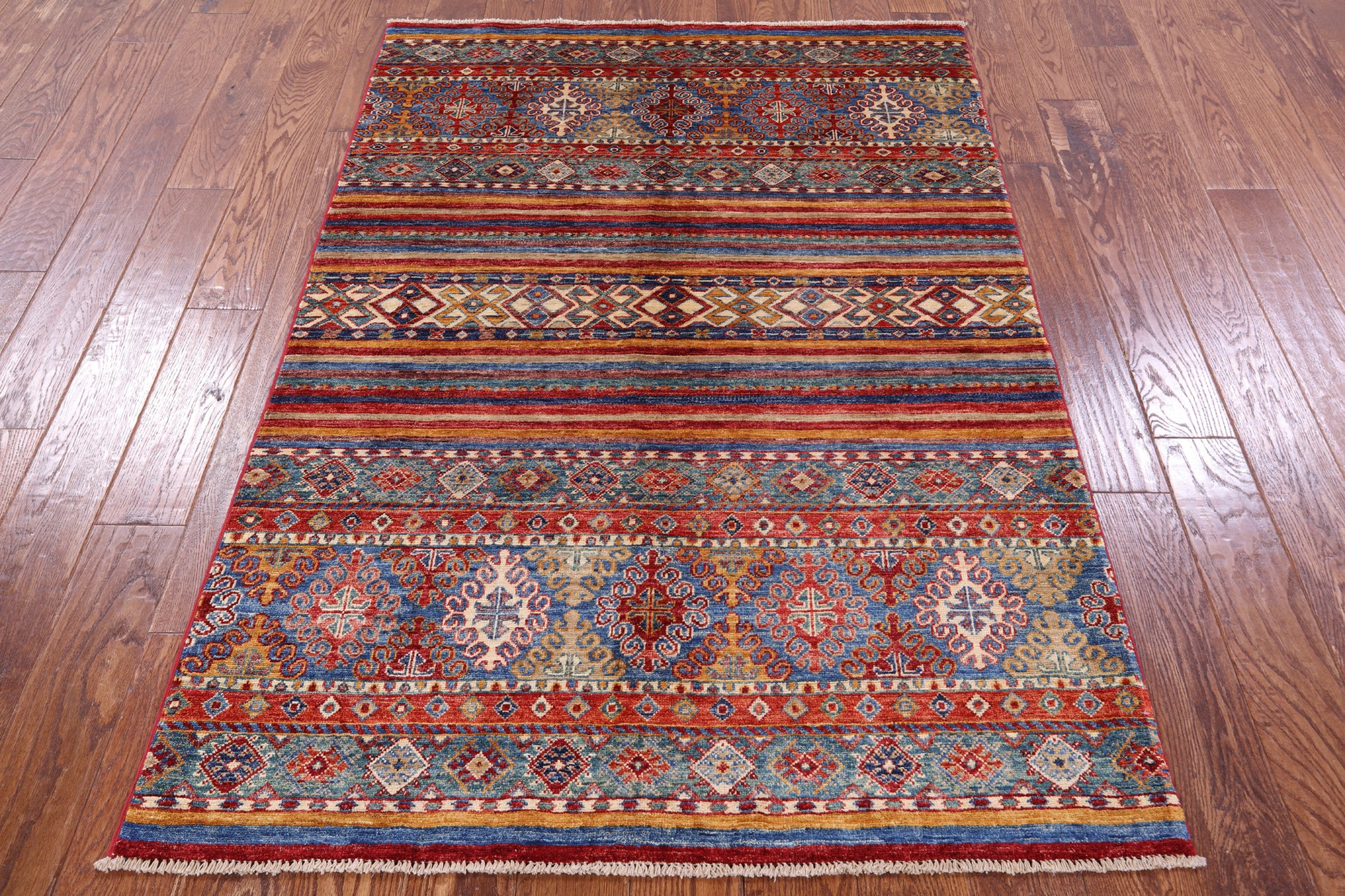 Khorjin Persian Gabbeh Hand Knotted Wool Rug - 4' 0" X 5' 10" - Golden Nile