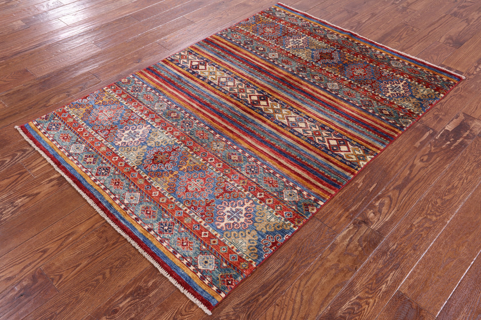 Khorjin Persian Gabbeh Hand Knotted Wool Rug - 4' 0" X 5' 10" - Golden Nile
