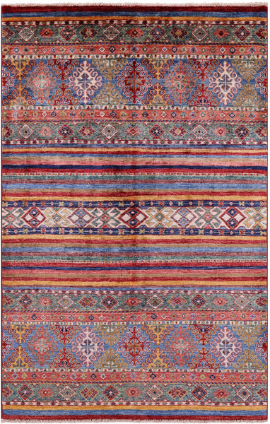 Khorjin Persian Gabbeh Hand Knotted Wool Rug - 4' 0" X 6' 1" - Golden Nile