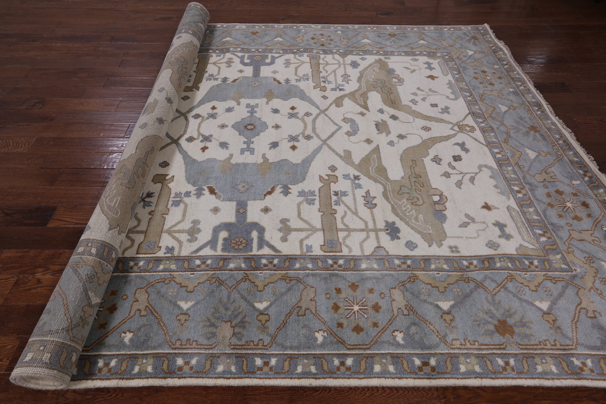 Ivory Turkish Oushak Hand Knotted Wool Area Rug - 9' 3" X 11' 10" - Golden Nile