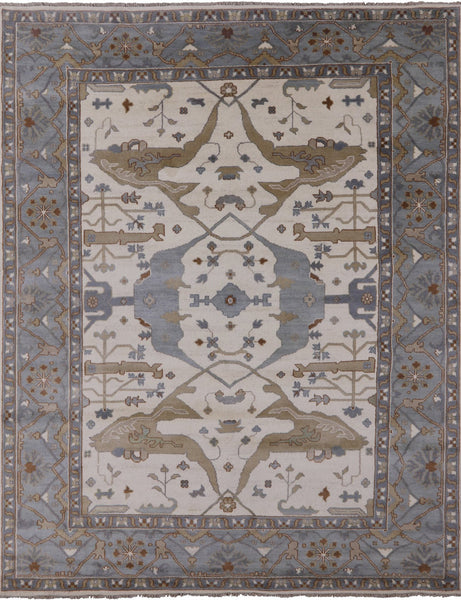 Ivory Turkish Oushak Hand Knotted Wool Area Rug - 9' 3" X 11' 10" - Golden Nile