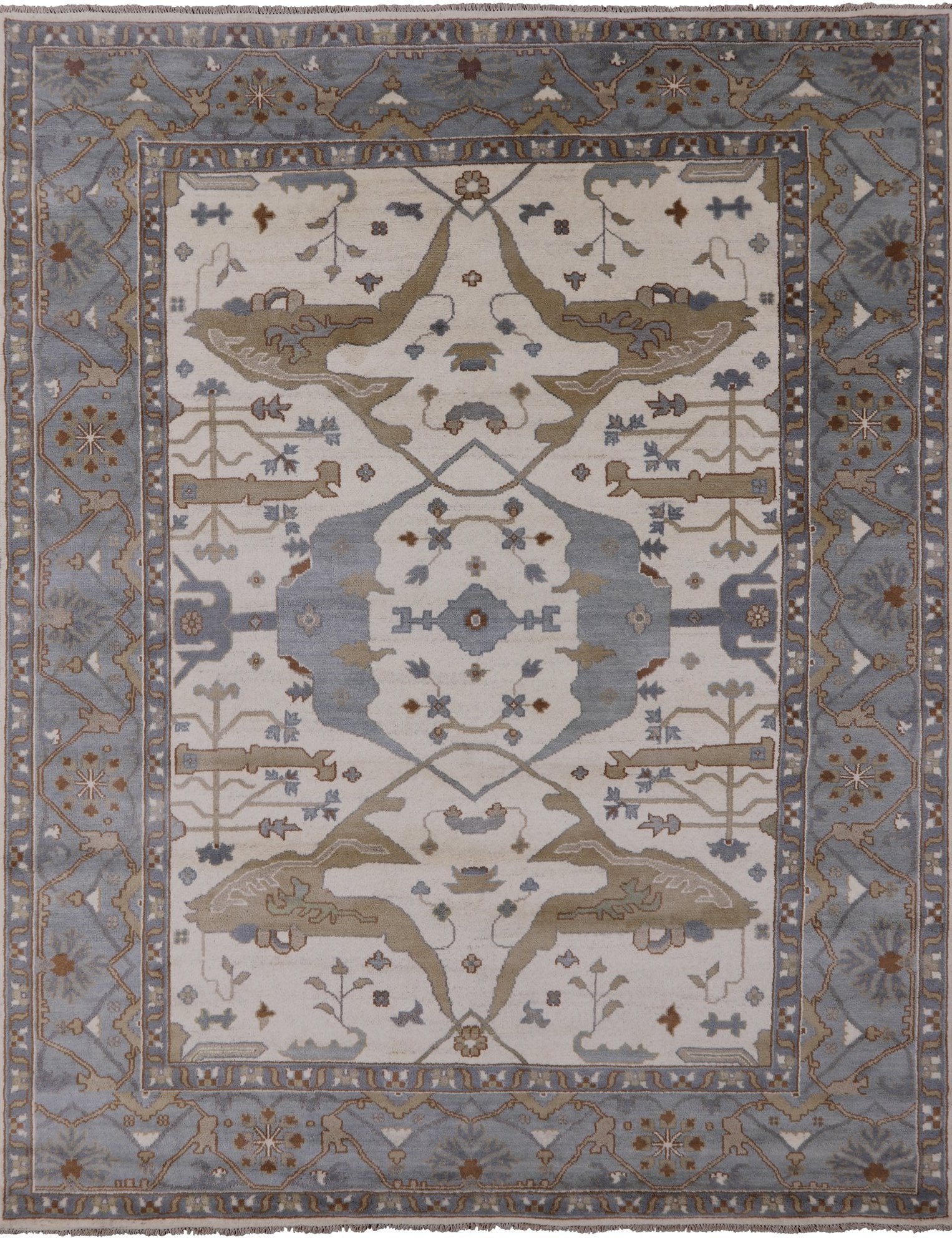 Ivory Turkish Oushak Hand Knotted Wool Area Rug - 9' 3" X 11' 10" - Golden Nile