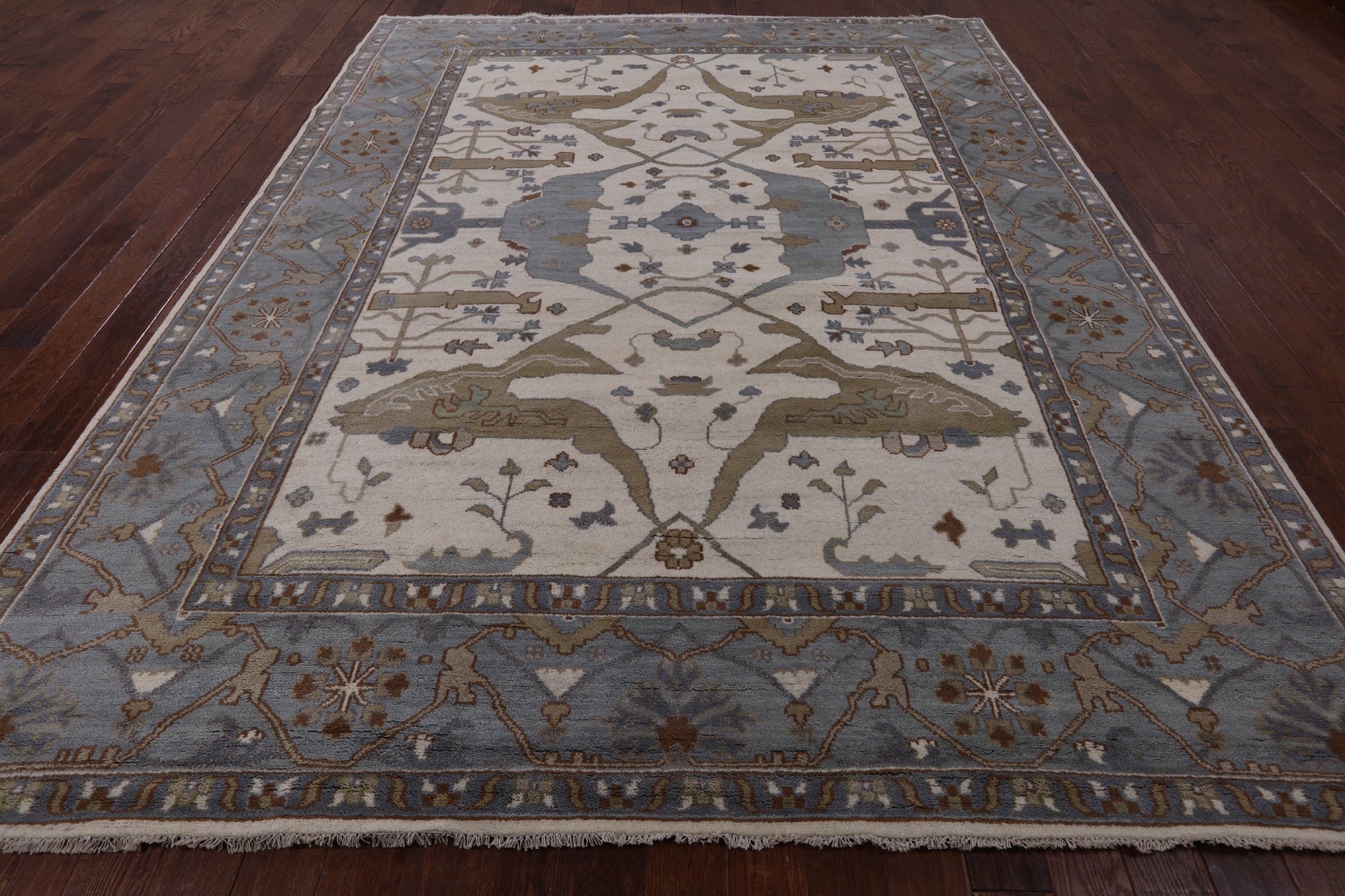 Ivory Turkish Oushak Hand Knotted Wool Area Rug - 9' 3" X 11' 10" - Golden Nile
