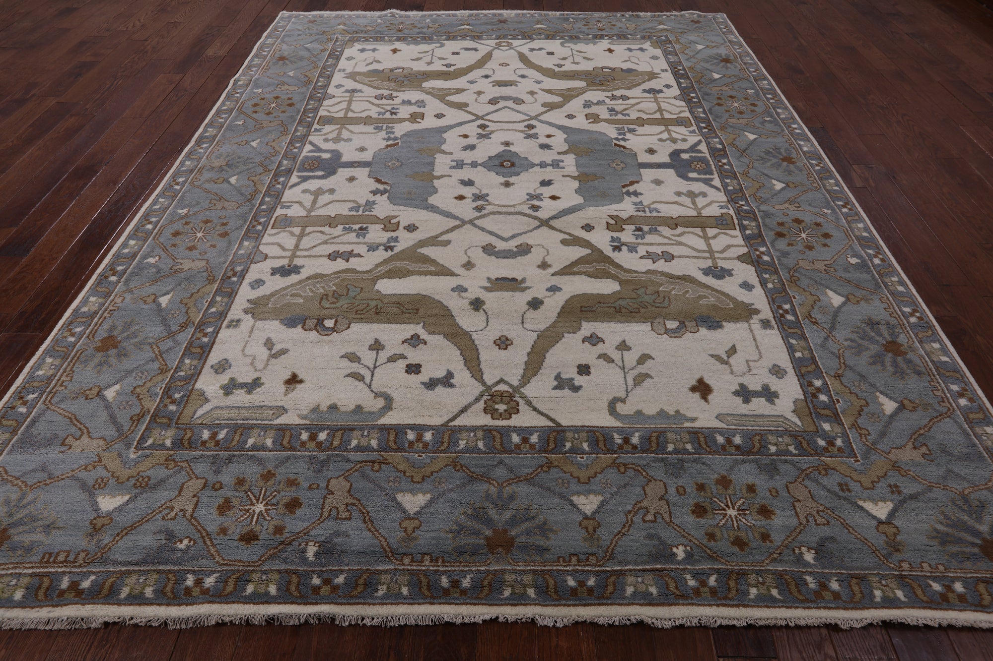 Ivory Turkish Oushak Hand Knotted Wool Area Rug - 9' 3" X 11' 10" - Golden Nile