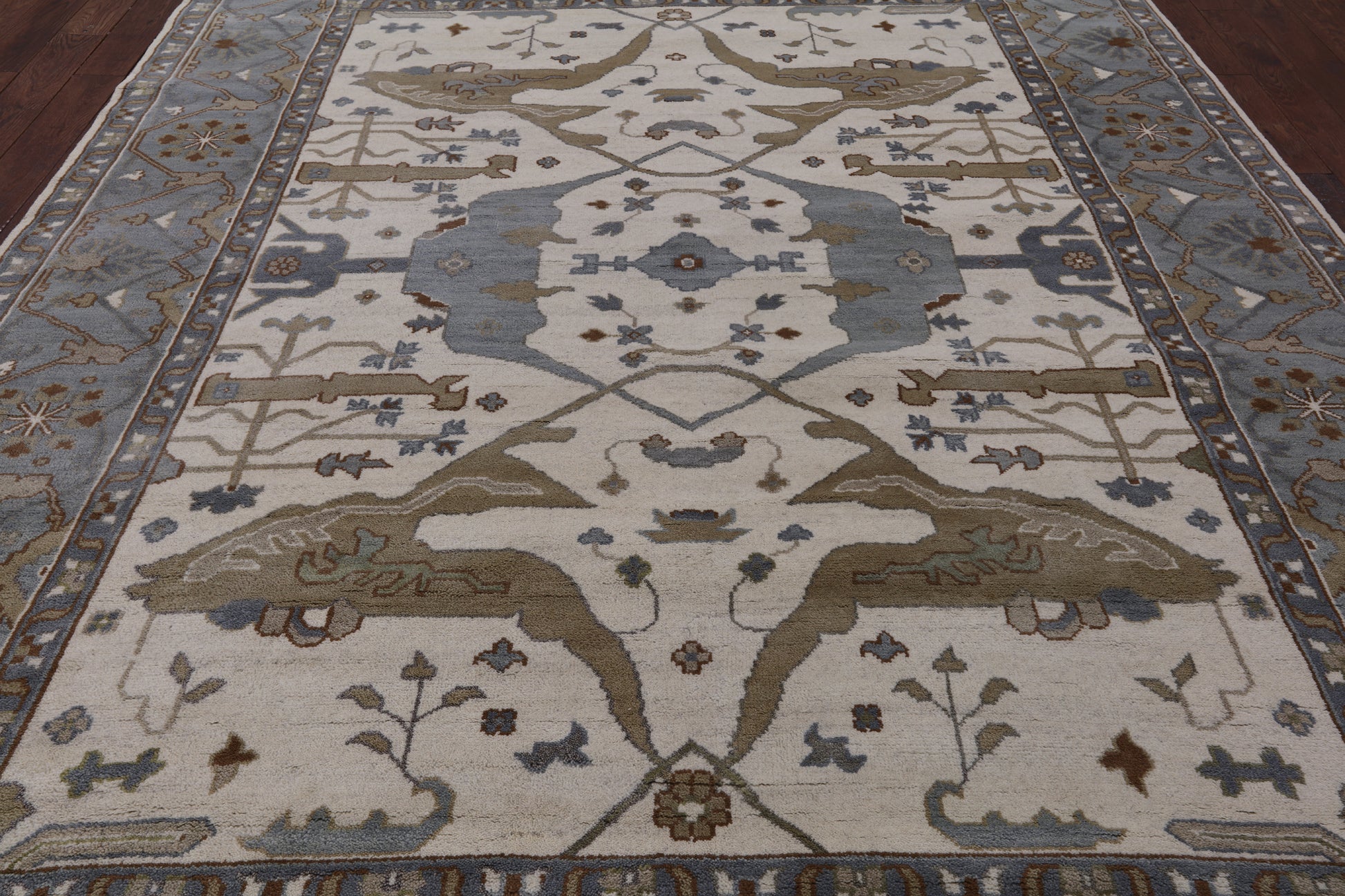 Ivory Turkish Oushak Hand Knotted Wool Area Rug - 9' 3" X 11' 10" - Golden Nile