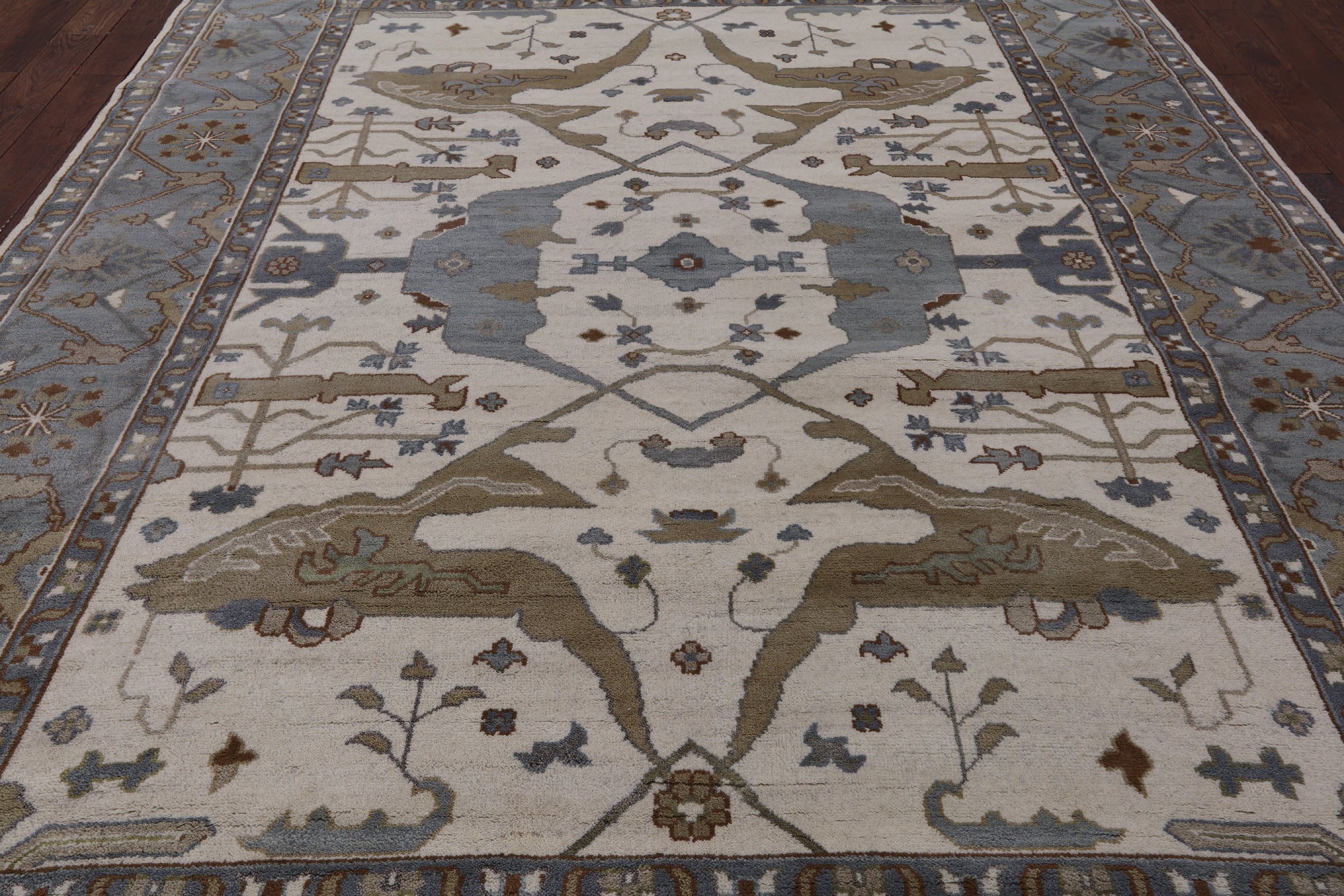 Ivory Turkish Oushak Hand Knotted Wool Area Rug - 9' 3" X 11' 10" - Golden Nile